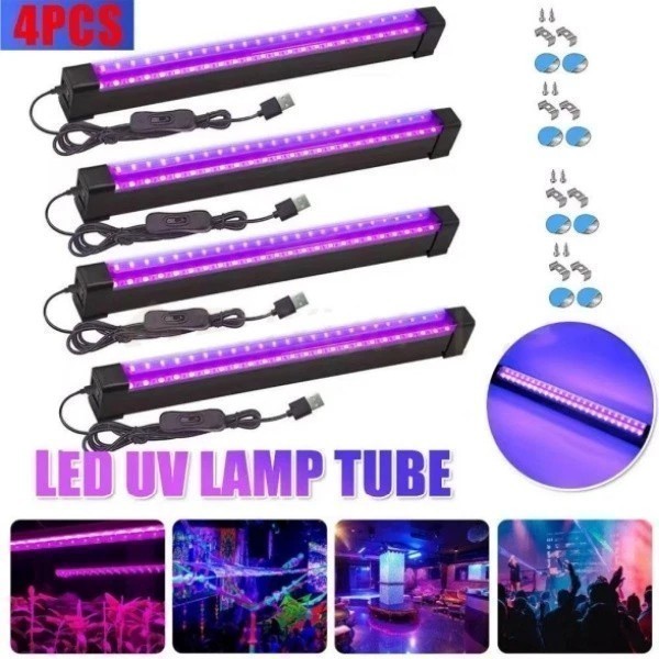 4PCS UV Black Light Bar Fixtures Ultraviolet Lamp Strip US Plug DJ Party Club A