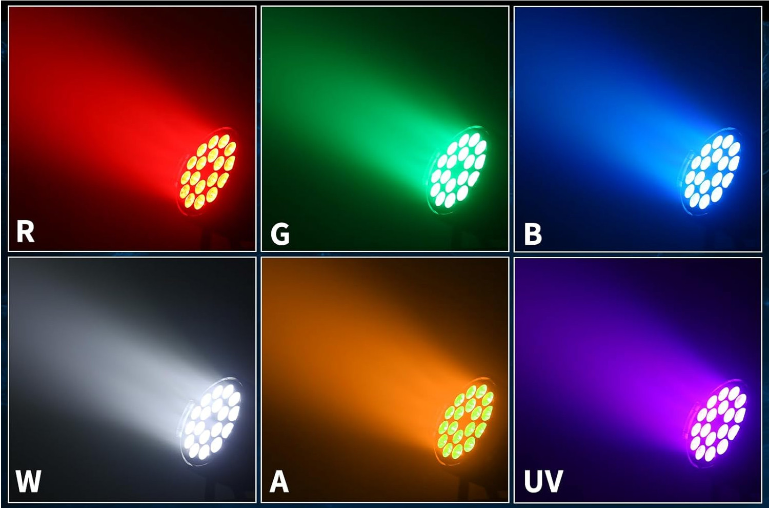 LED Stage Light, 18×18 Watt RGBWAUV 6-in-1 DJ Par Can Light, Aluminum Low Noise