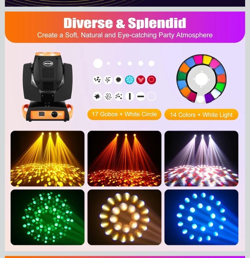 7R 230W Beam Sharpy Moving Head Light – 17 Gobos RGBW Beam Lights – 14 Colors