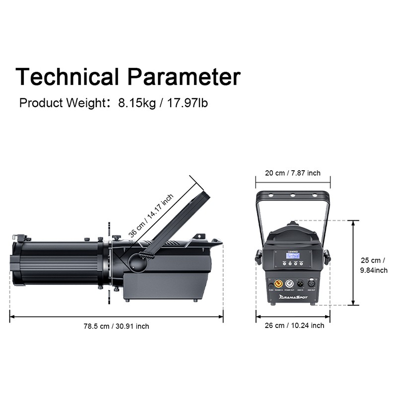 SHEHDS Upgrade 350W RGBWAUV LEKO Profile Zoom Spotlight Optical LED Theater Show