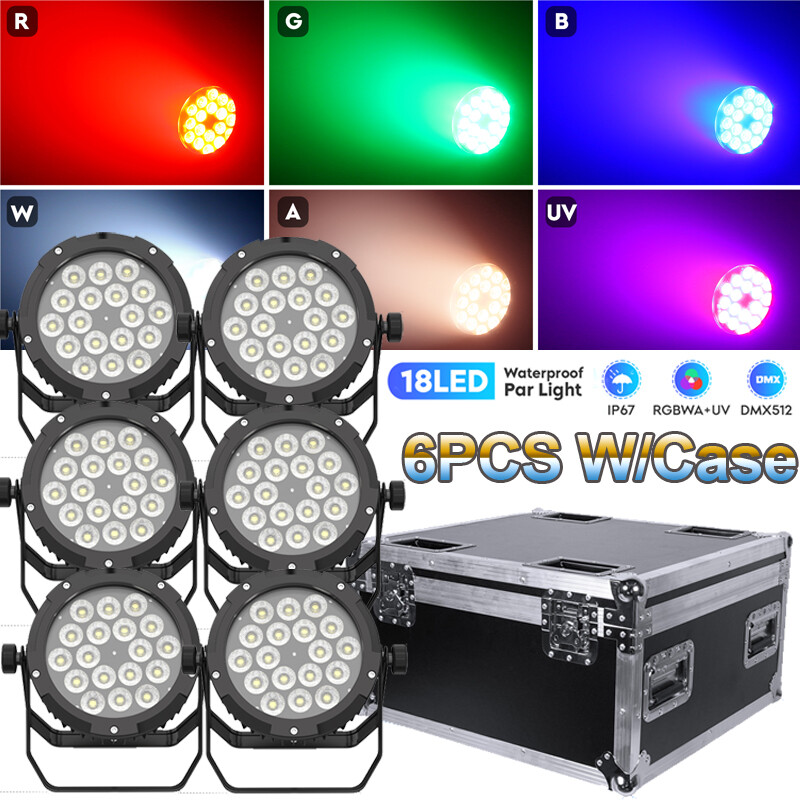 6X Waterproof 270W RGBWA UV 18LED Par Light DMX Stage DJ Wash Spot Light W/Case