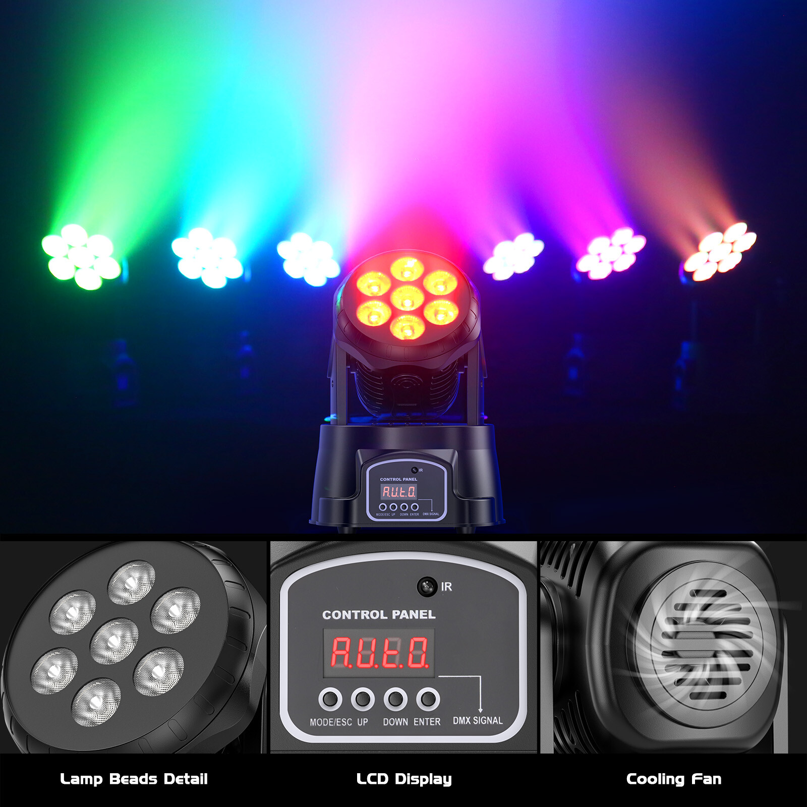U’King 7 LED Moving Head Light RGBW DMX Beam Stage Light DJ Disco Party Light