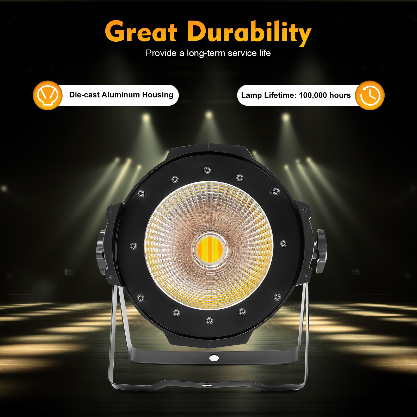 200W Stage Light with Barn Doors,COB LED Spotlights Warm & Cold White Par Light