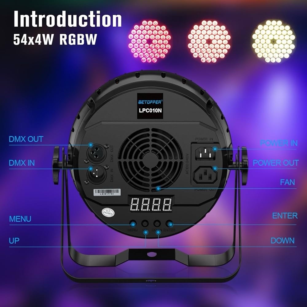 Betopper 54 * 4W High CRI Par Light, CRI/RA 90 RGBW 4 in 1 Ultra-Bright LED Stag