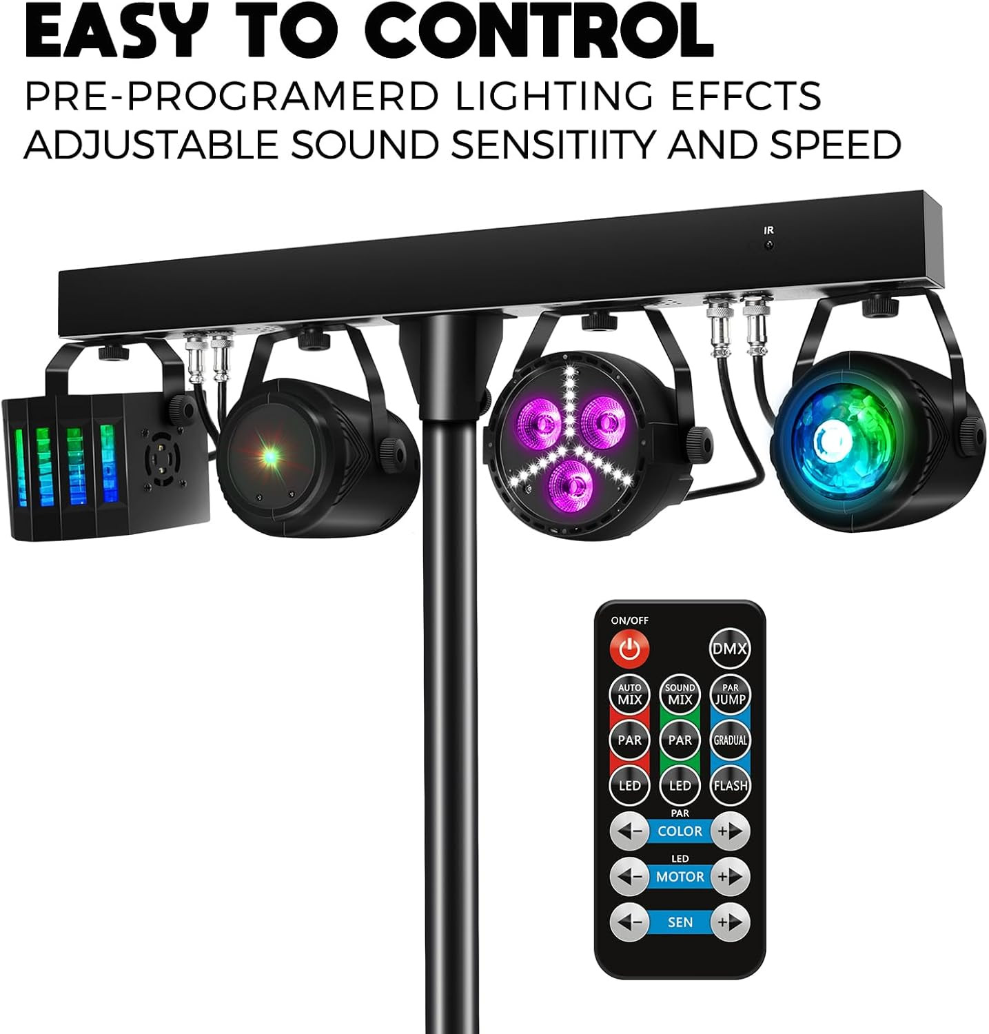 DJ Lights with Stand, Party Bar Gig Lighting Package with Carry Bag, Sound Acti