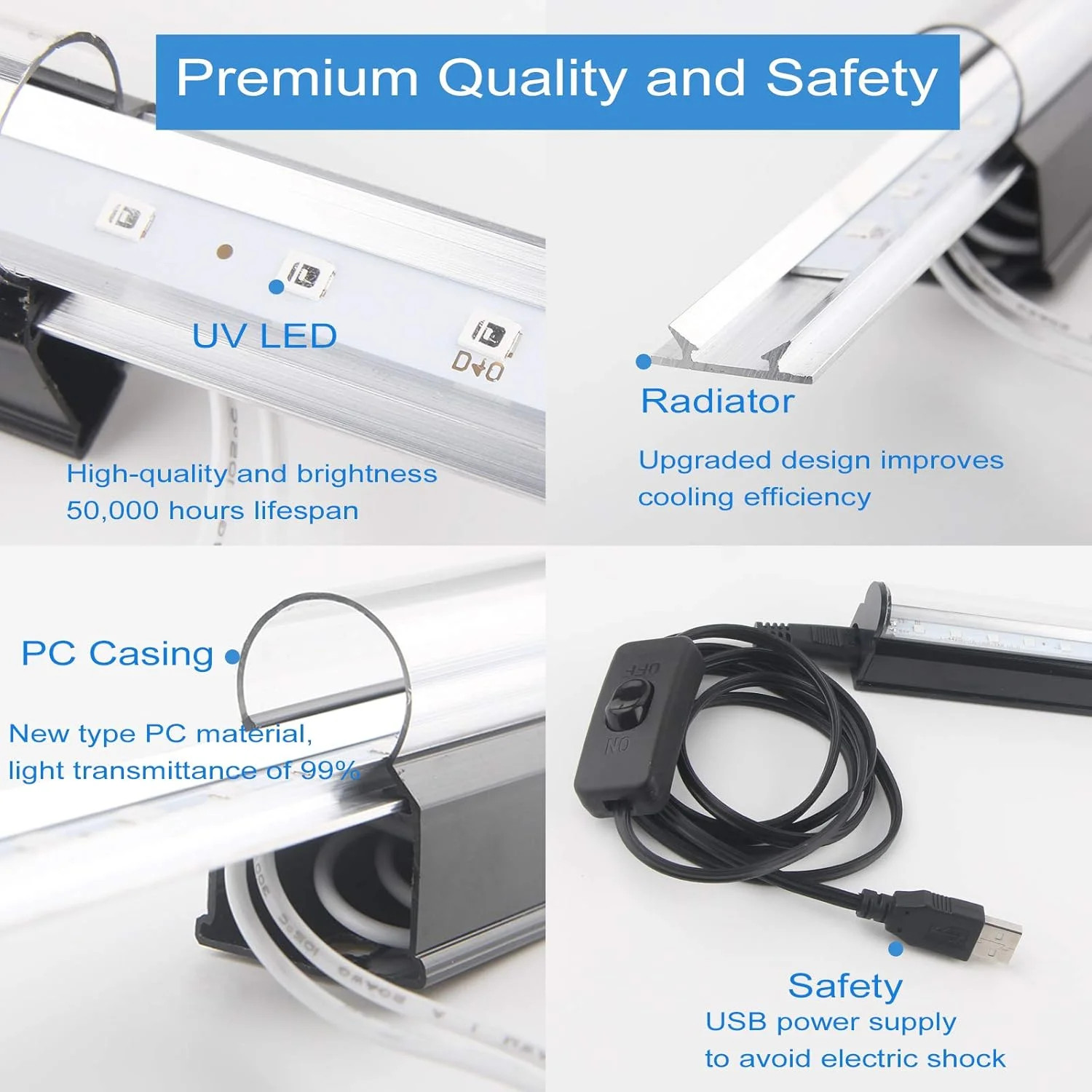 Black Light Bar, 10W 1Ft Black Light for Cabinet, USB UV Black Light Fixture
