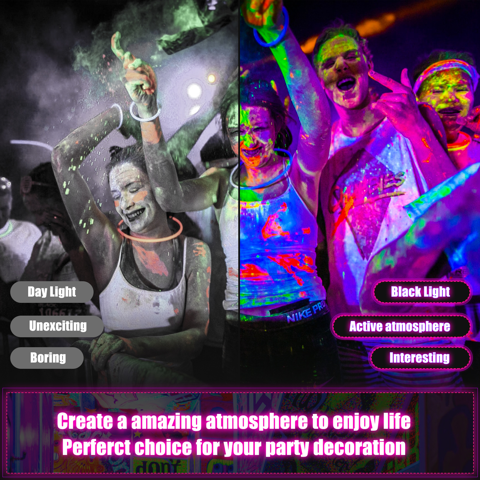 150w IP66 LED Black Light Neon Glow for Glow Party Halloween Fluorescent Poster