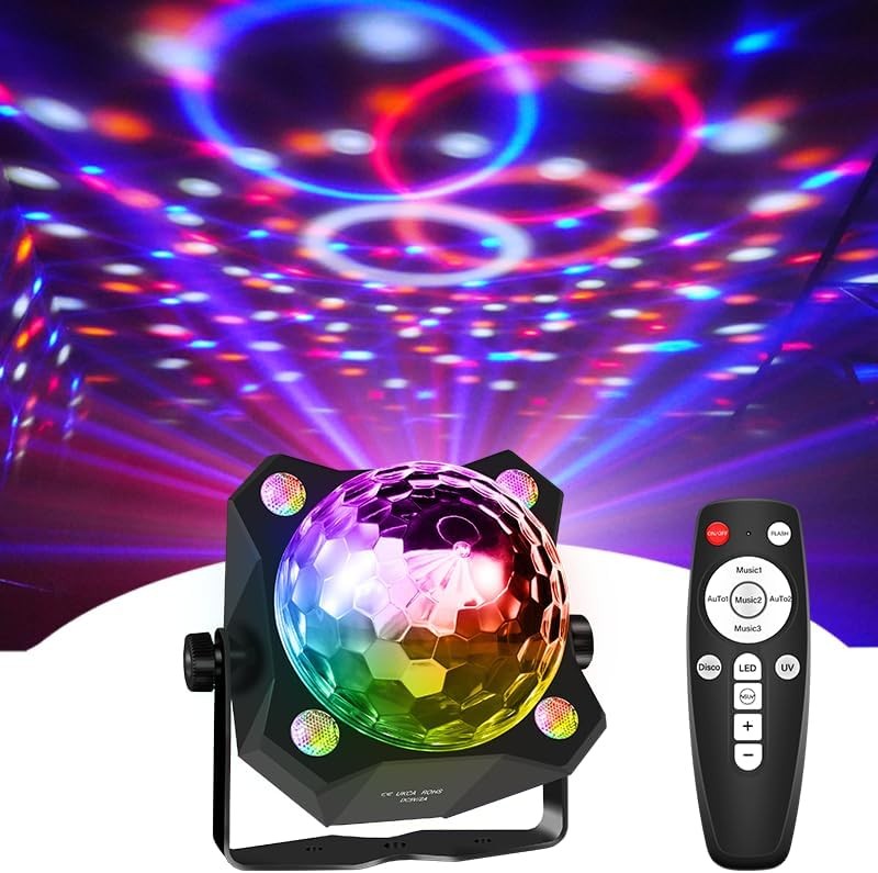 Disco Ball Party Lights DJ Sound Activated with Strobe Effect & Remote Control