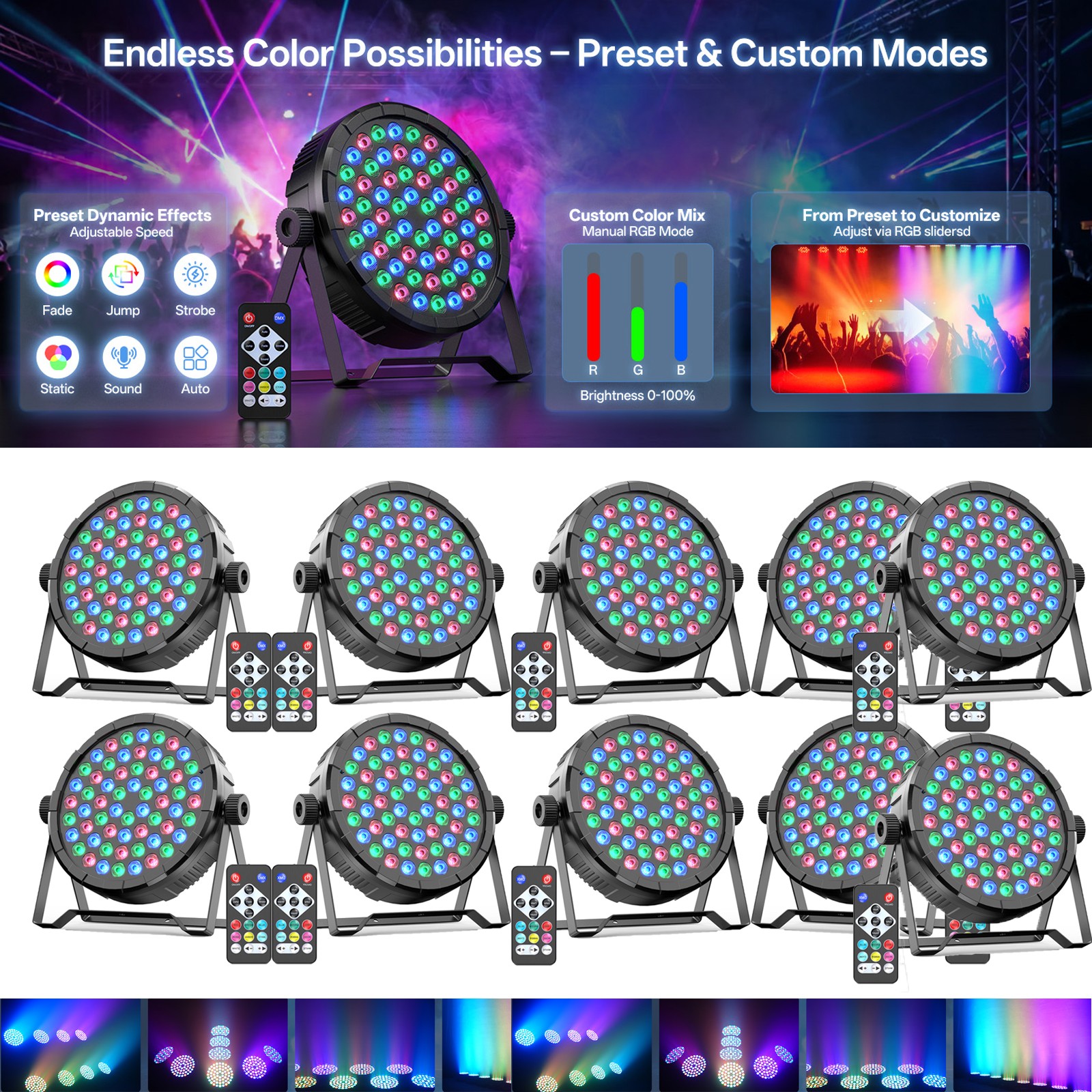 10pcs 120W PAR Can Stage Lighting RGB 60LED DMX DJ Lights Disco Wash Party Show