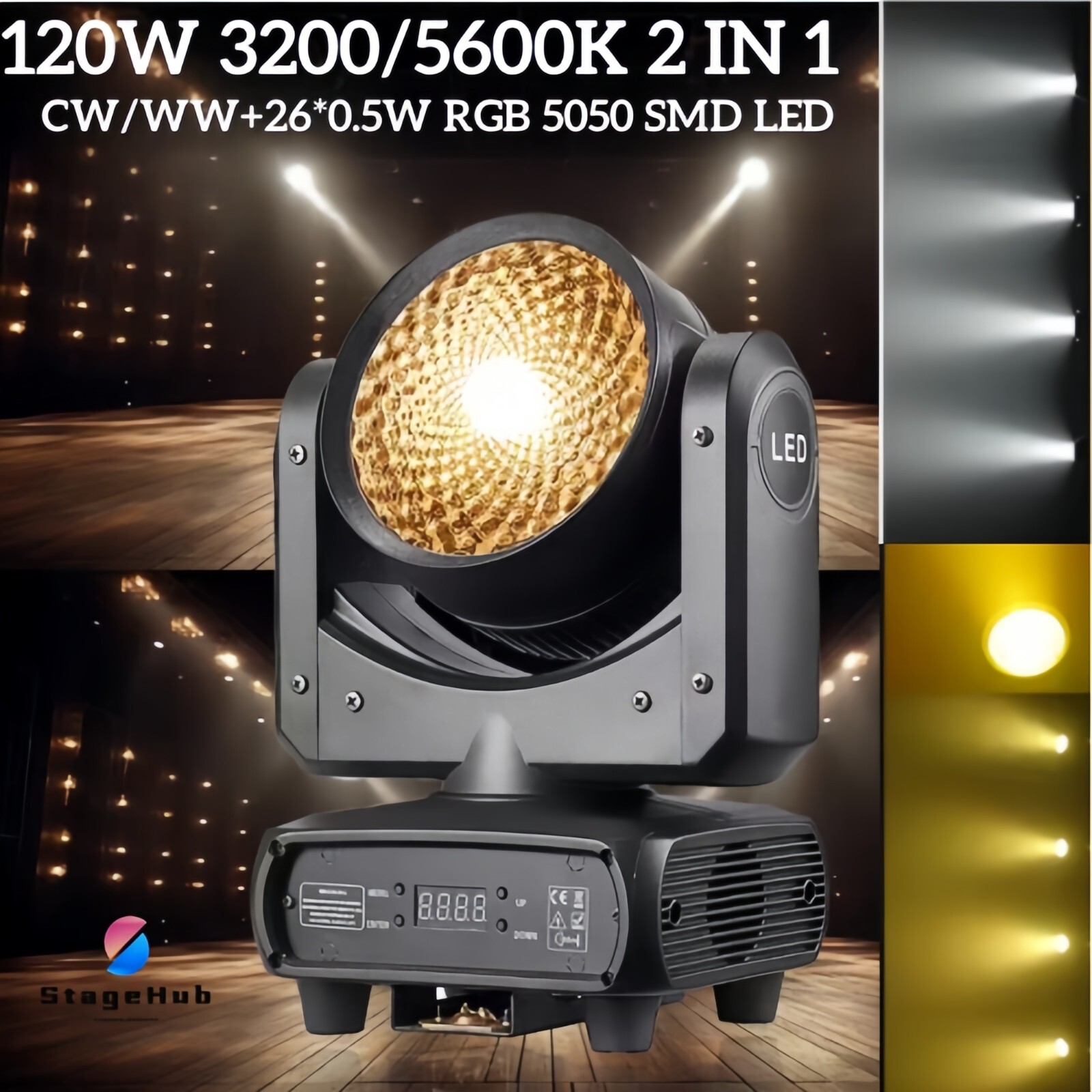 LED 120W Spotlight Cool/Warm 3200/5600K Surface Wash Moving Head Light Stage DJ