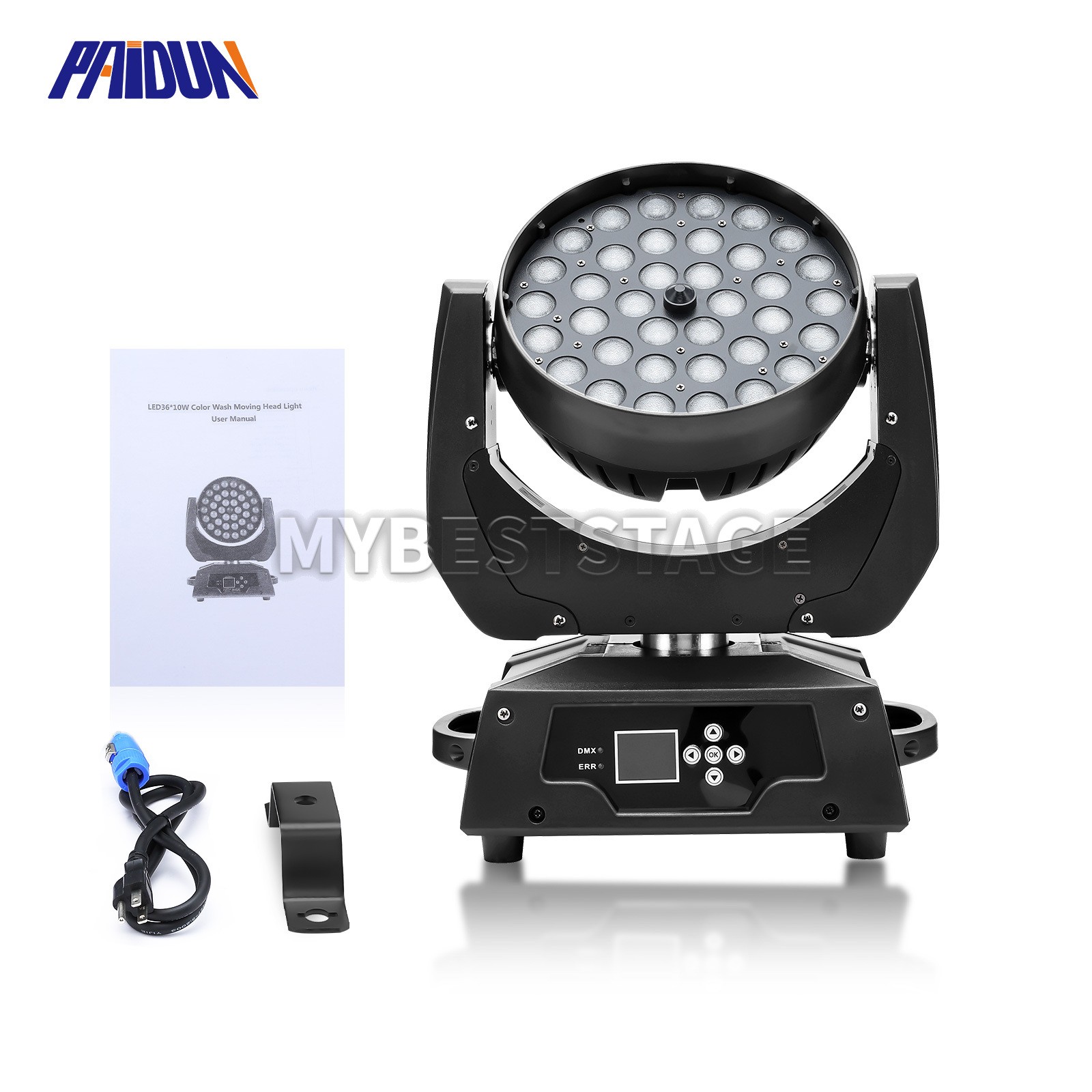 PAIDUN 36x10W Zoom Wash Beam Moving Head Light RGBW Sound Activated Disco Bar DJ