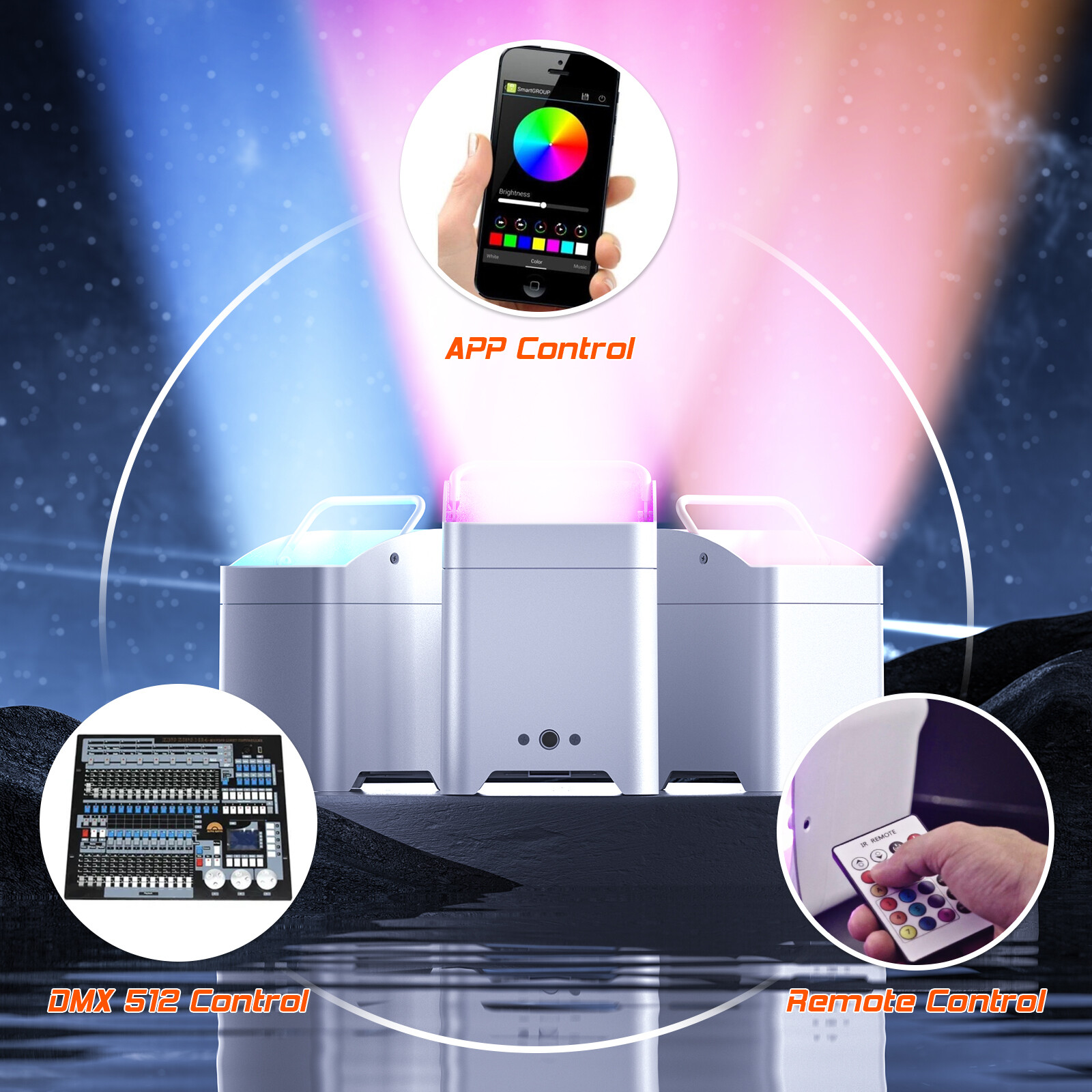 4PCS 6x18W RGBWA+UV Battery Powered WIRELESS DMX Par Can Lights DJ Uplighting