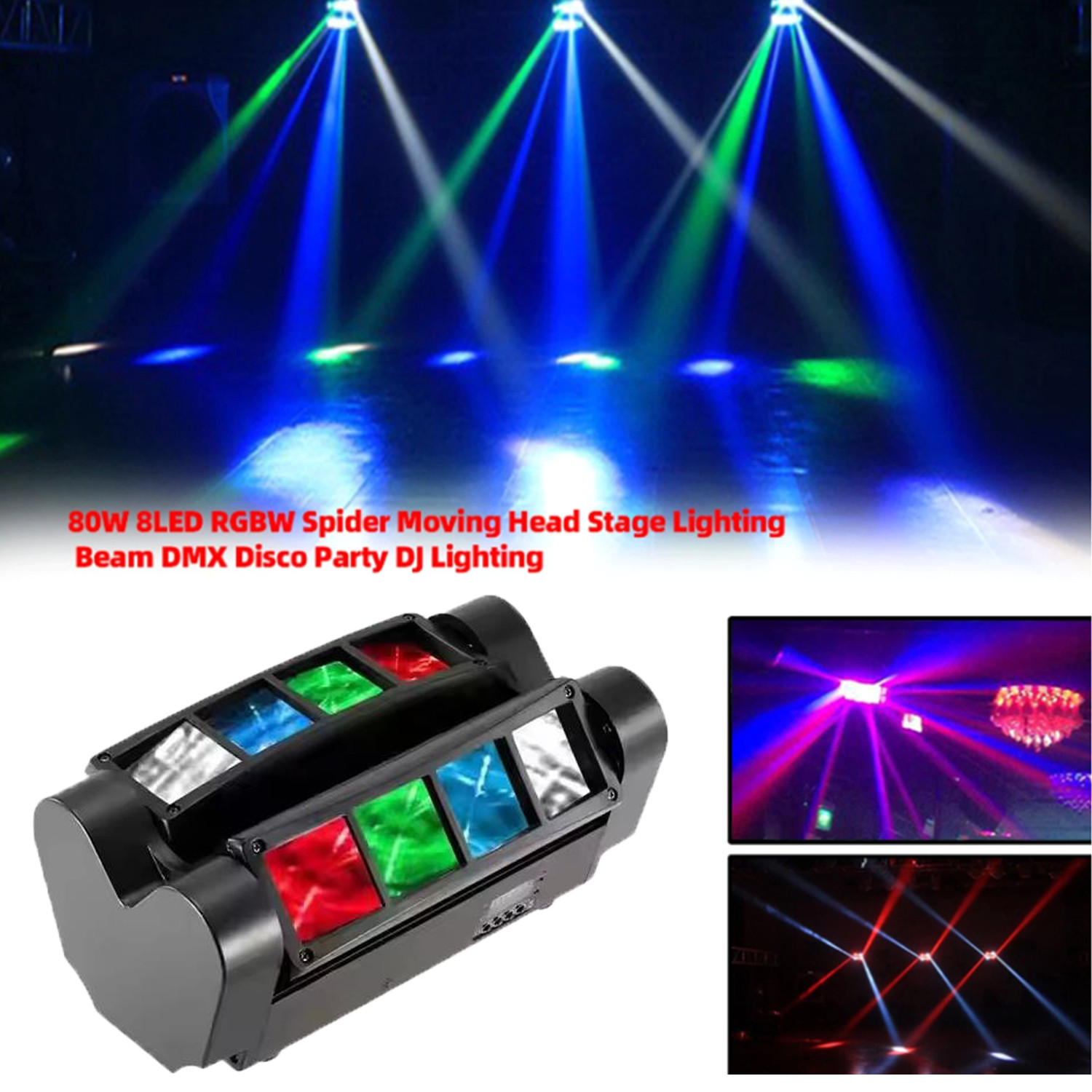 80W 8LED RGBW Spider Moving Head Stage Lighting Beam DMX Disco Party DJ Lighting