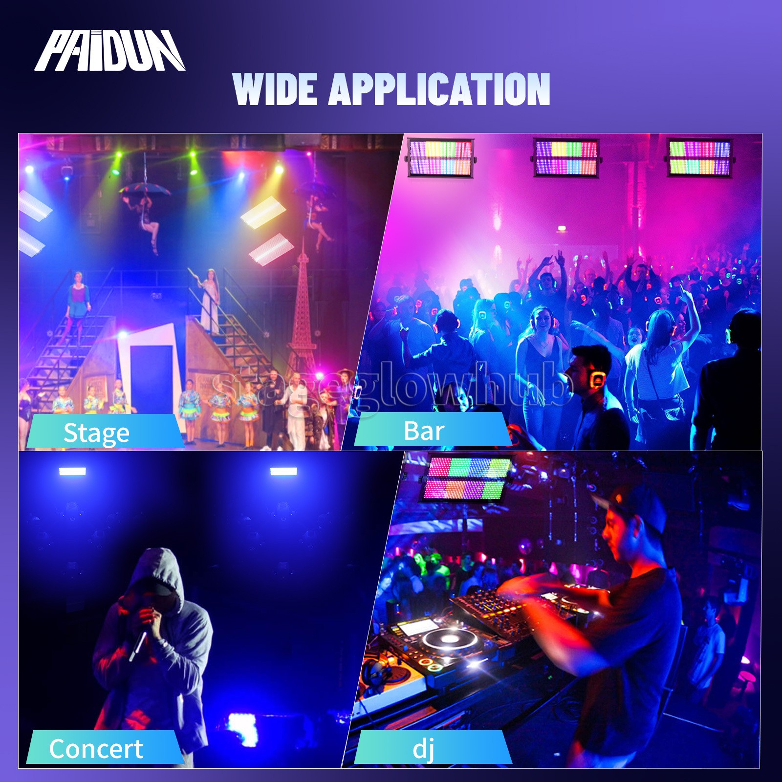 PAIDUN LED RGBW 1000W Atomic Flash Stage Light Strobe Washer DJ Party Show Event