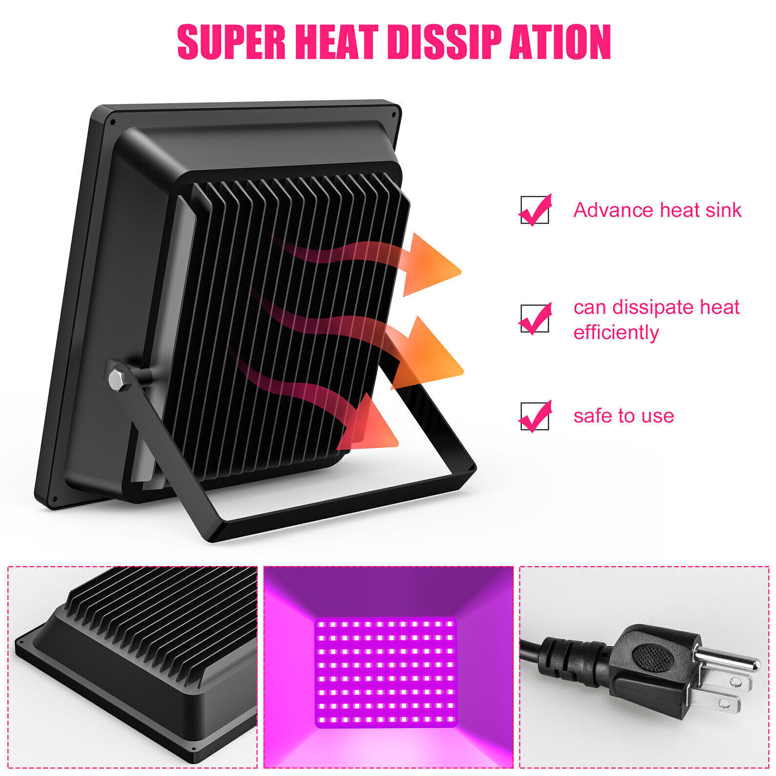 LED Black Lights 150W with Plug(10ft Cable) For Stage Party Purple Flood Light