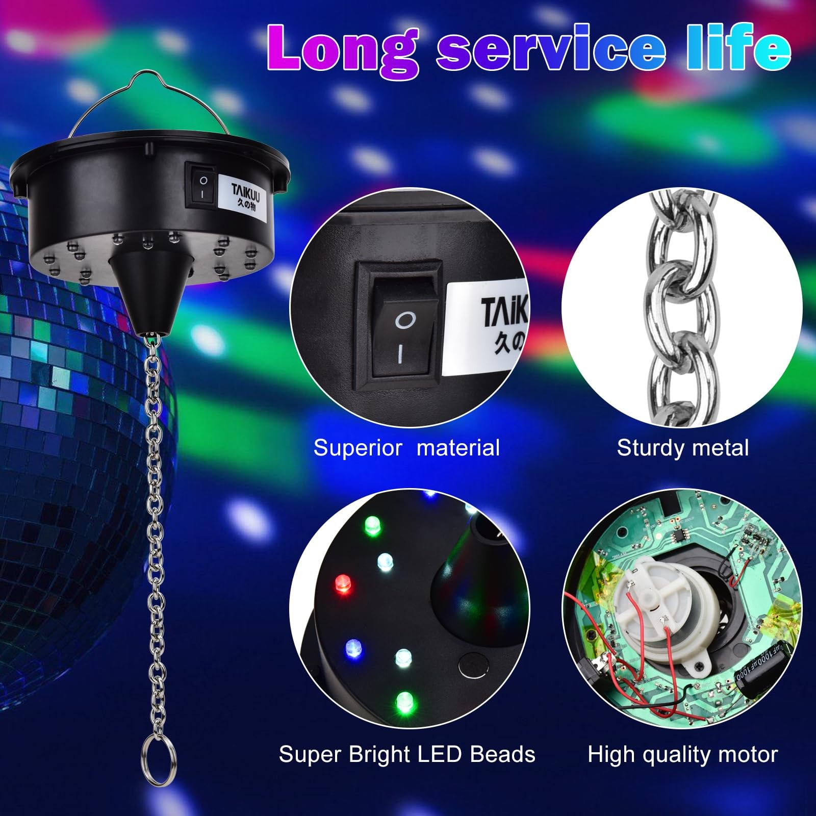 Rotating Disco Ball Motor w/Remote&Light, 5ft Power Cord Easy to Install, 6-1…