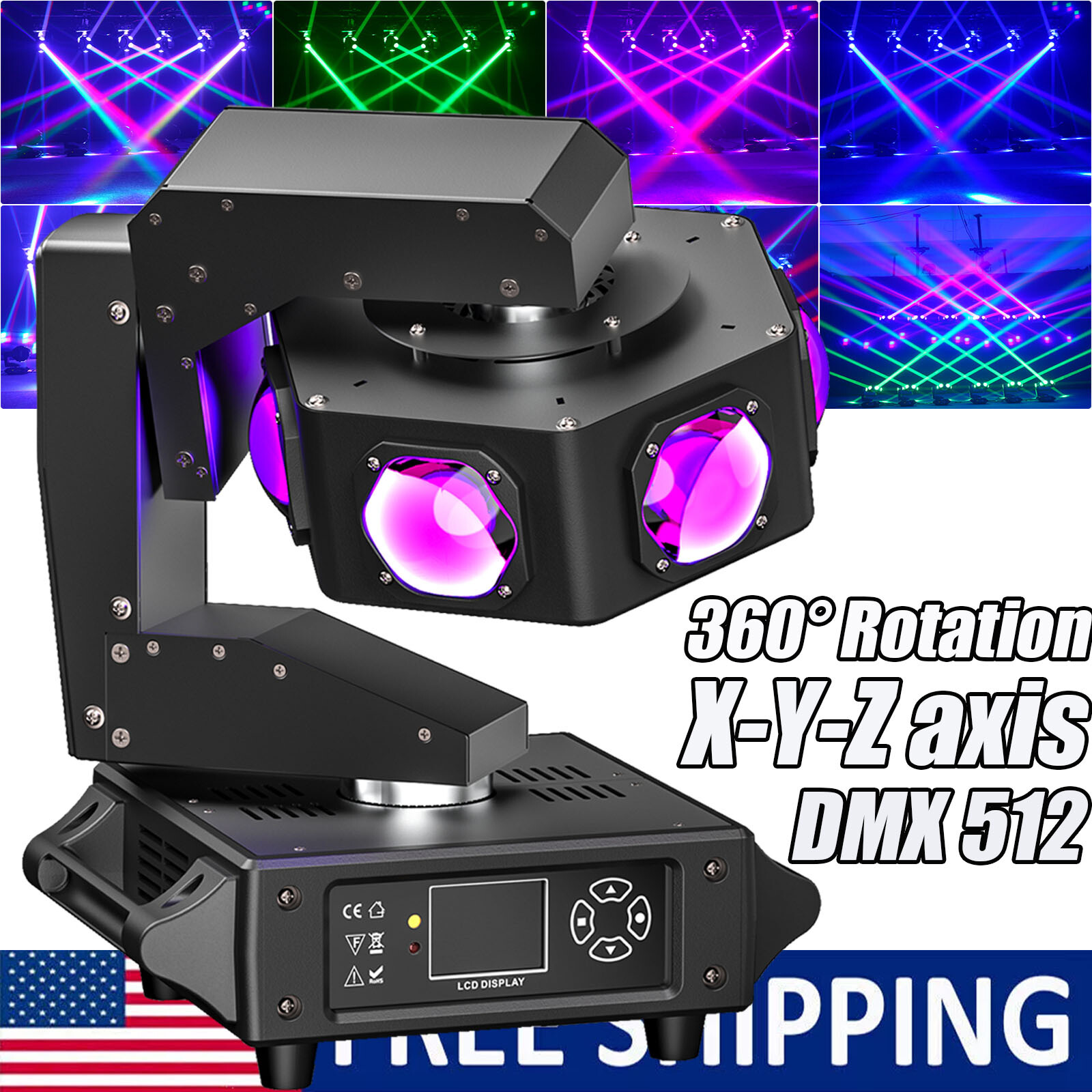 300W LED 3-Axis Moving Head Light RGBW 360° Beam Stage Lighting DJ Disco Bar DMX