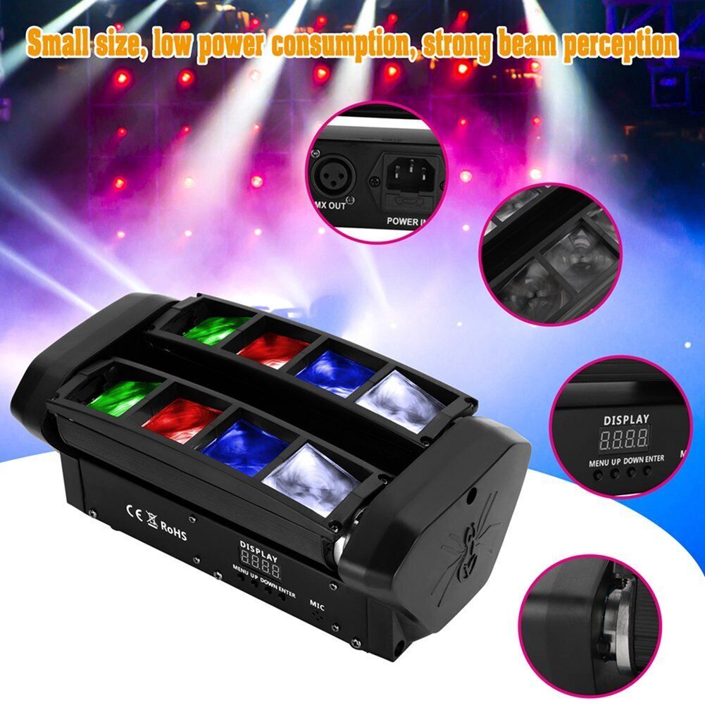 2X 8LED Spider Moving Head LED Stage Lighting Beam DJ Light DMX Disco Party Show