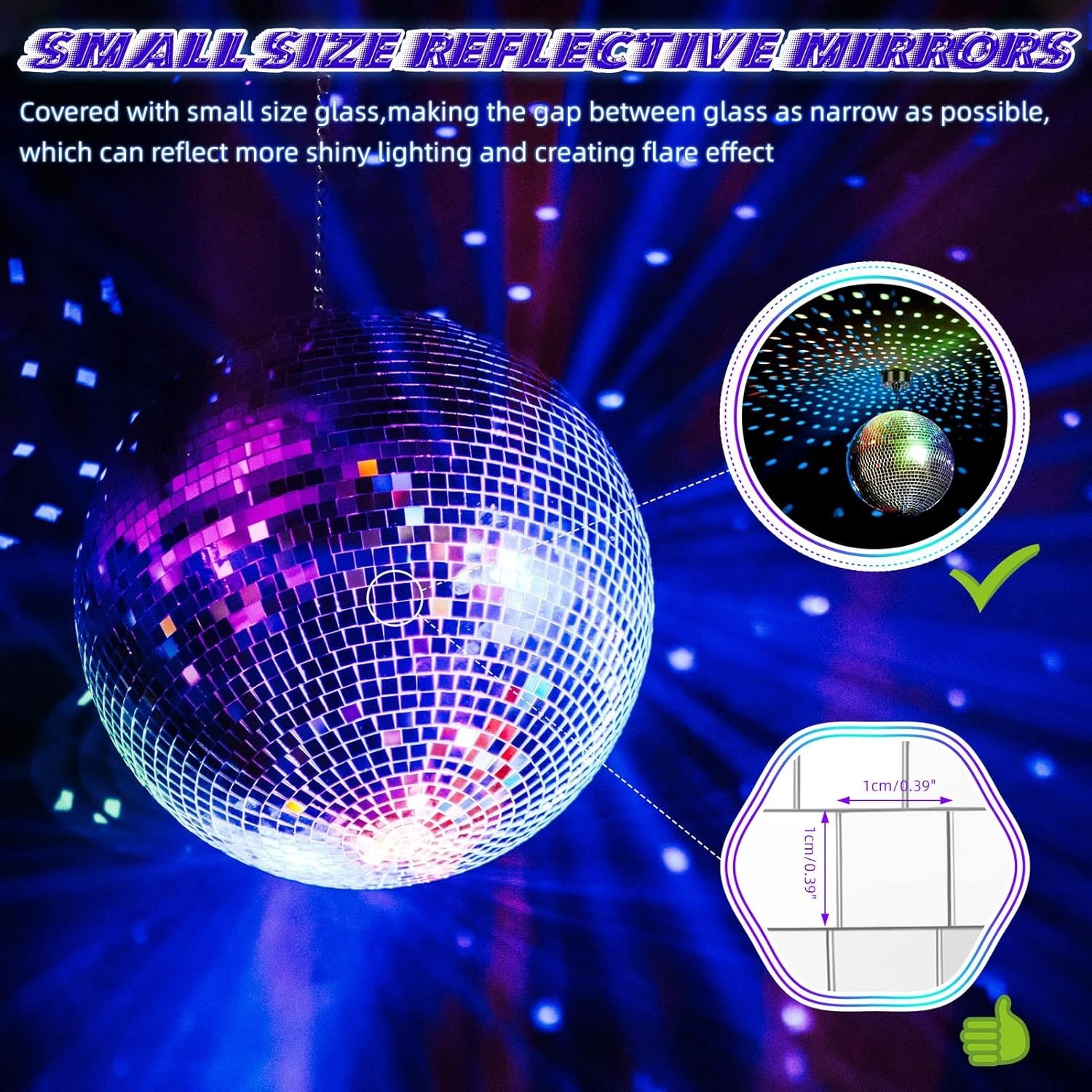 Durable 8″ Mirror Disco Ball with Rotating Motor & 18 LEDs for Stunning Effects