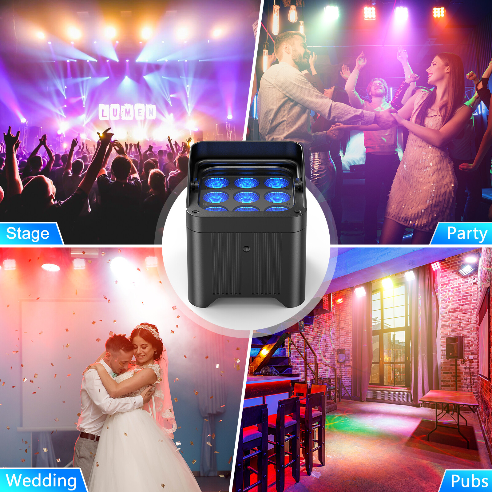 U`King 225W 9LED Waterproof Wireless Par Light Battery DMX RGBWA+UV Led Uplights