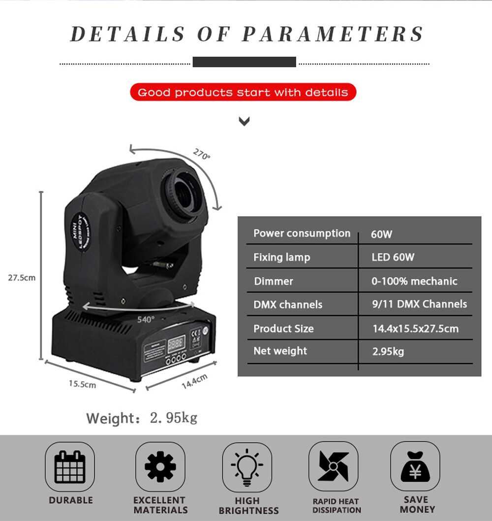 SHEHDS LED GOBO Spot 60W Moving Head Stage Lighting For Wedding KTV Disco Show