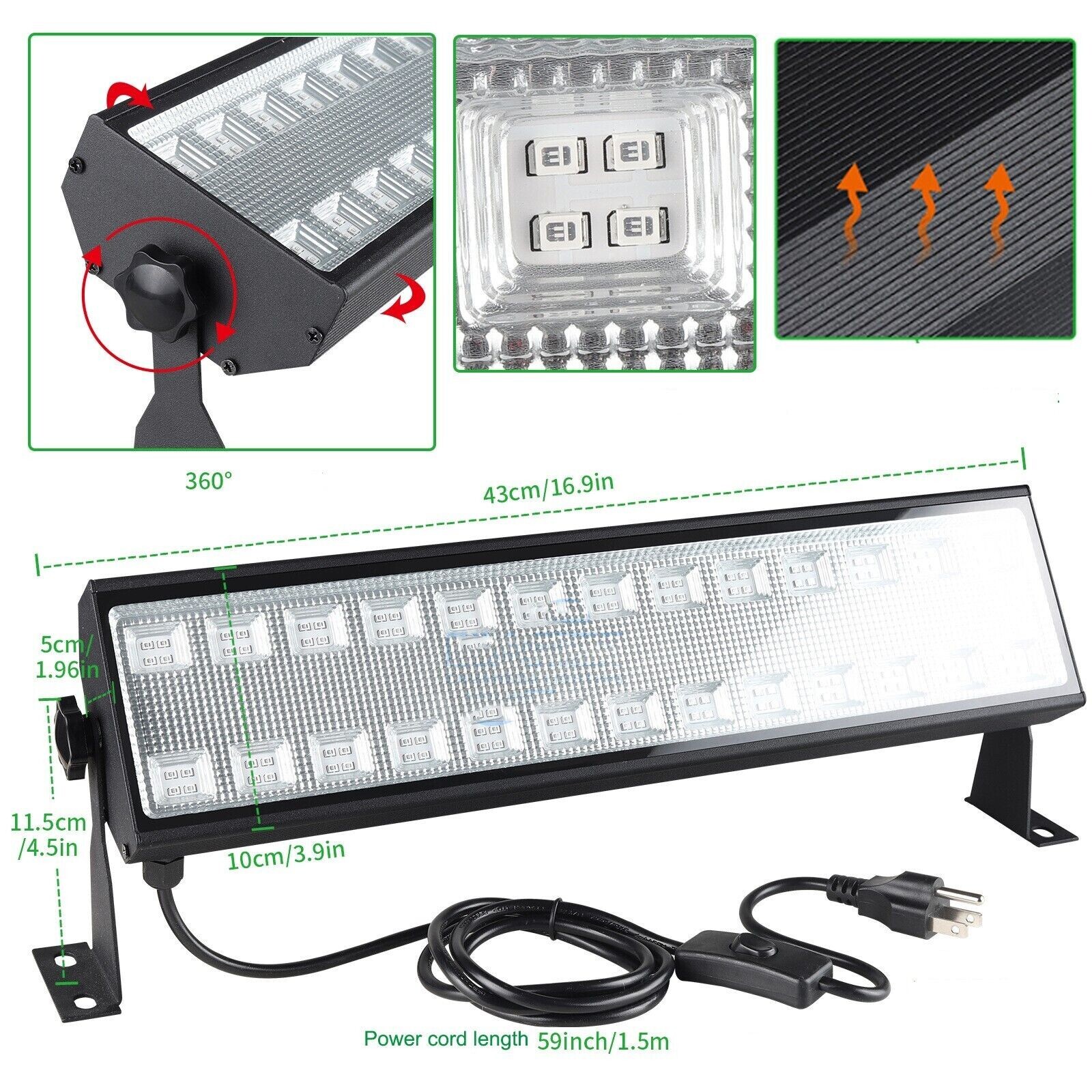 80 LED UV Black Light Bar Fixtures Ultraviolet Lamp Strip US Plug DJ Party Club