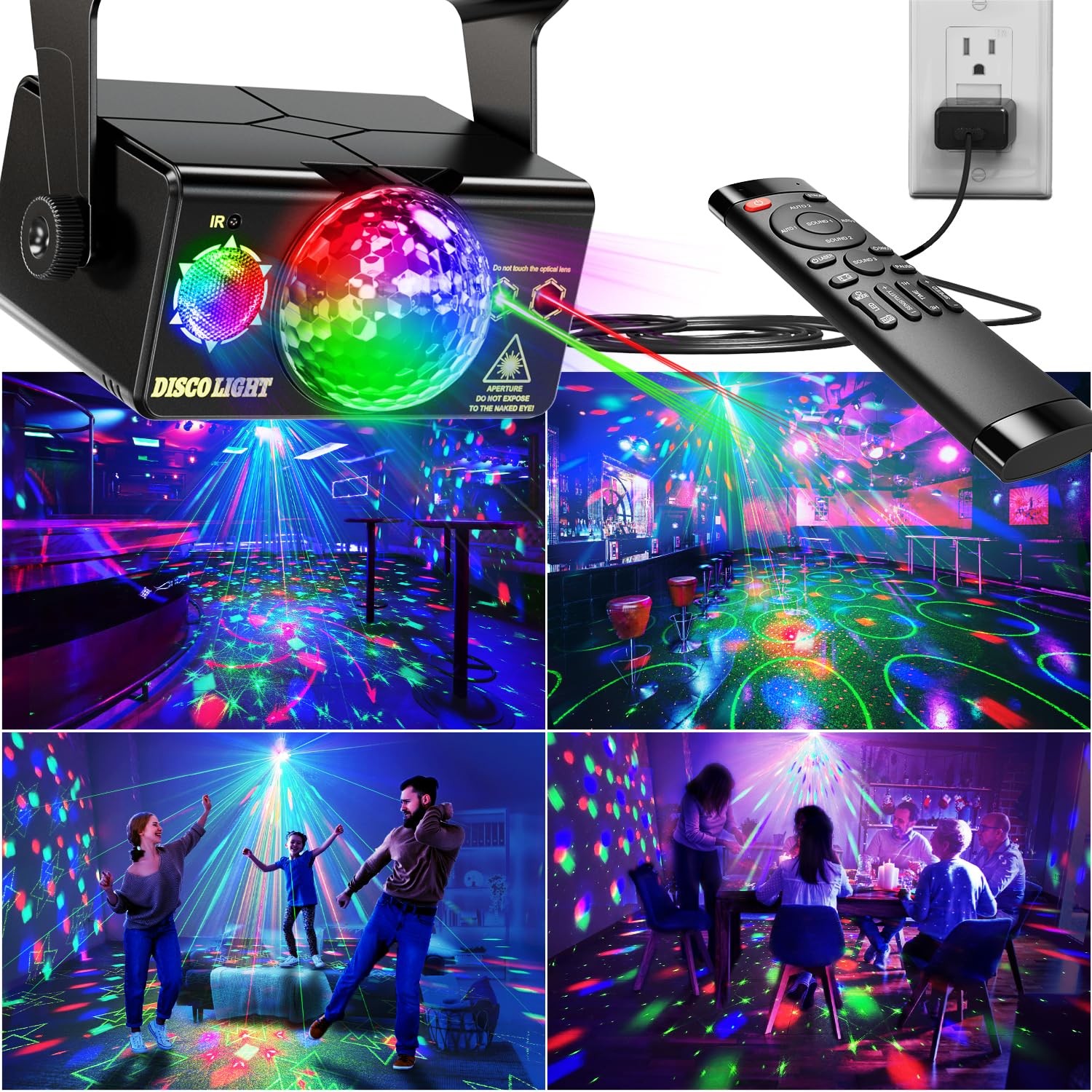 LED Disco Ball Party Lights Sound~Activated USB~C Remote 10ft