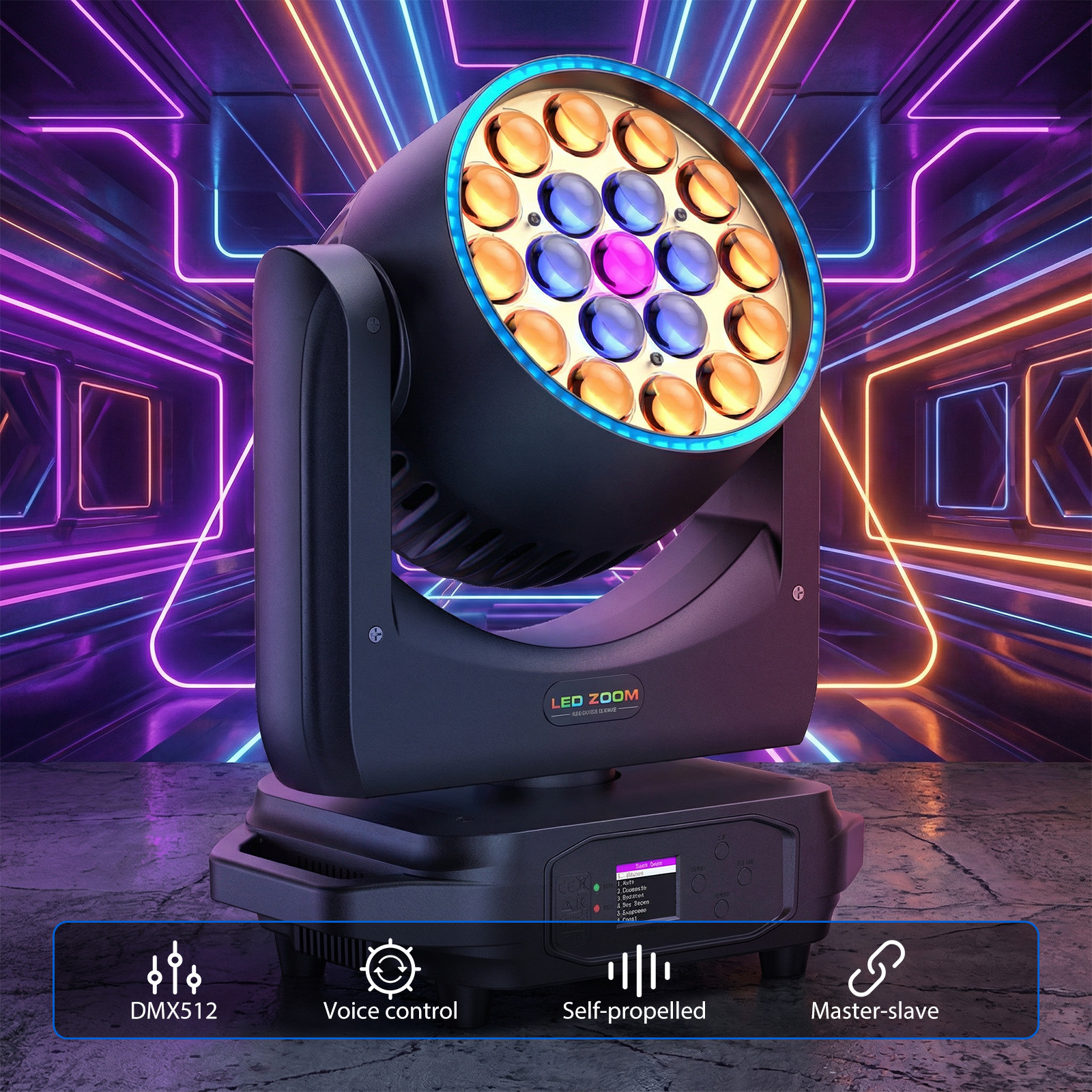 19x20W Moving Head Light W/strip RGBW Zoom DMX Beam DJ Light Party Bar Weeding