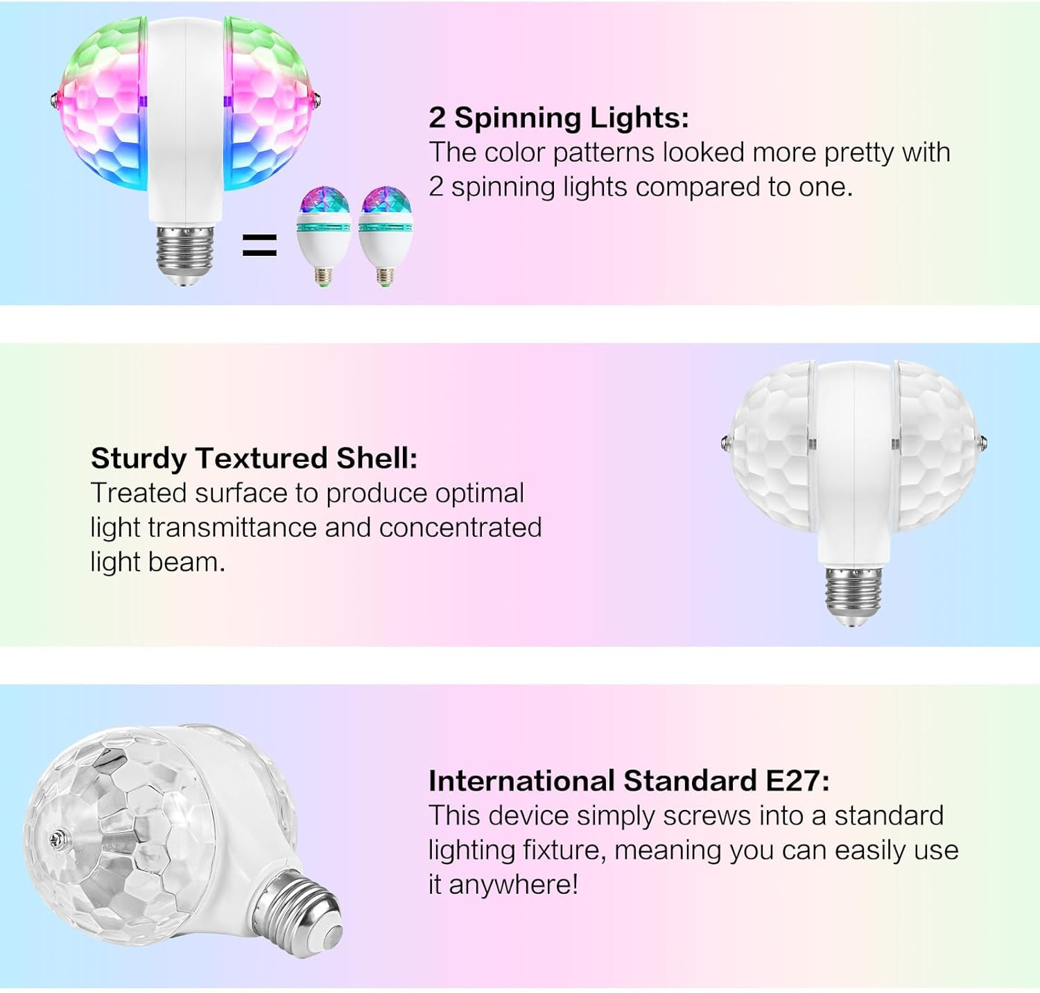 Disco Lights for Parties, Colorful Magic Ball Lights with 2 Light Bulbs | RGB LE