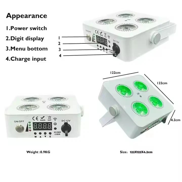 10+Case/4x18w RGBWAUV Wireless Dmx Mini LED Uplight 5000mAh Battery DJ Stage Par