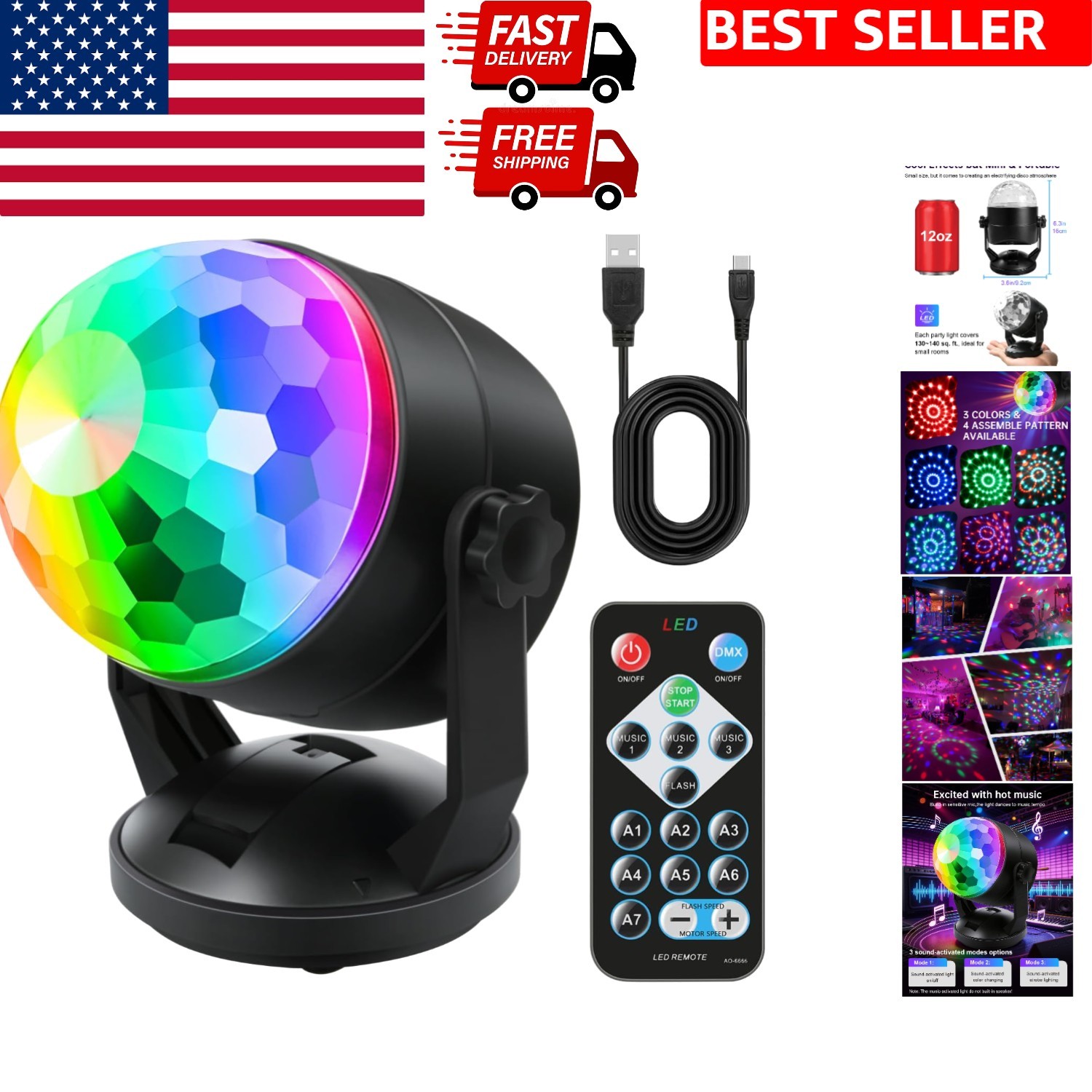 Portable Multi-Color Sound-Activated Disco Ball Lights