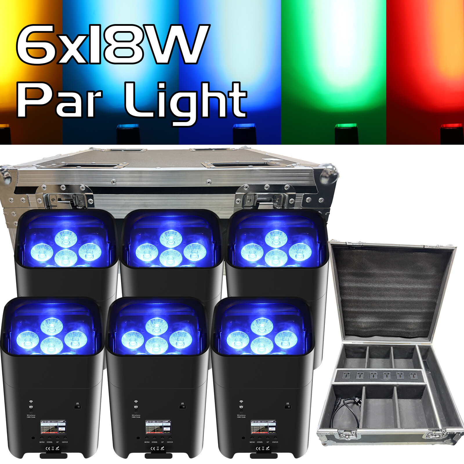 6in1 Uplight DMX Wifi APP Wireless 6x18W RGBWAUV Battery LED Par Lights Party DJ