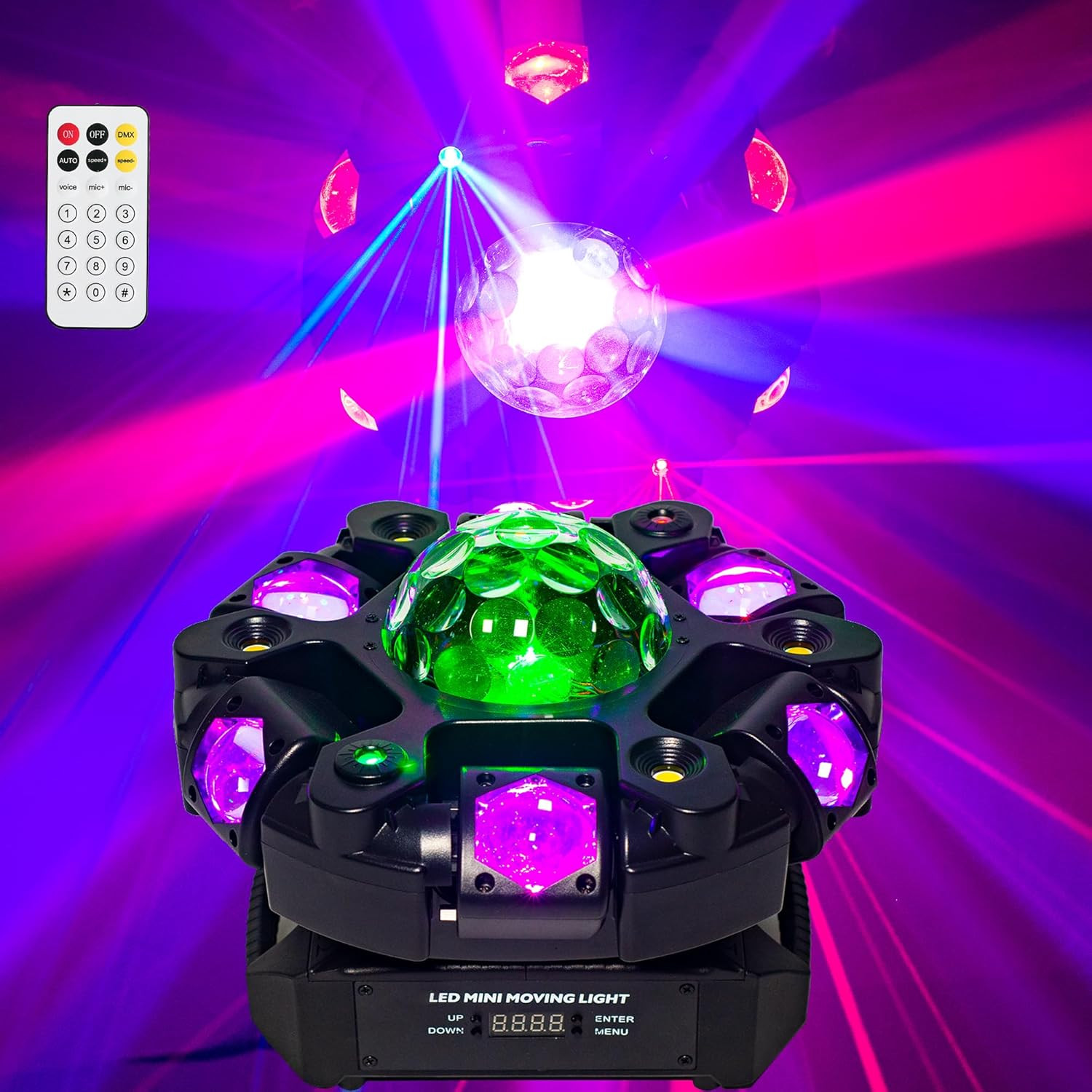 Moving Head DJ Light RGBW 120W Color-Changing Glowing Magic Ball, Red Green Star