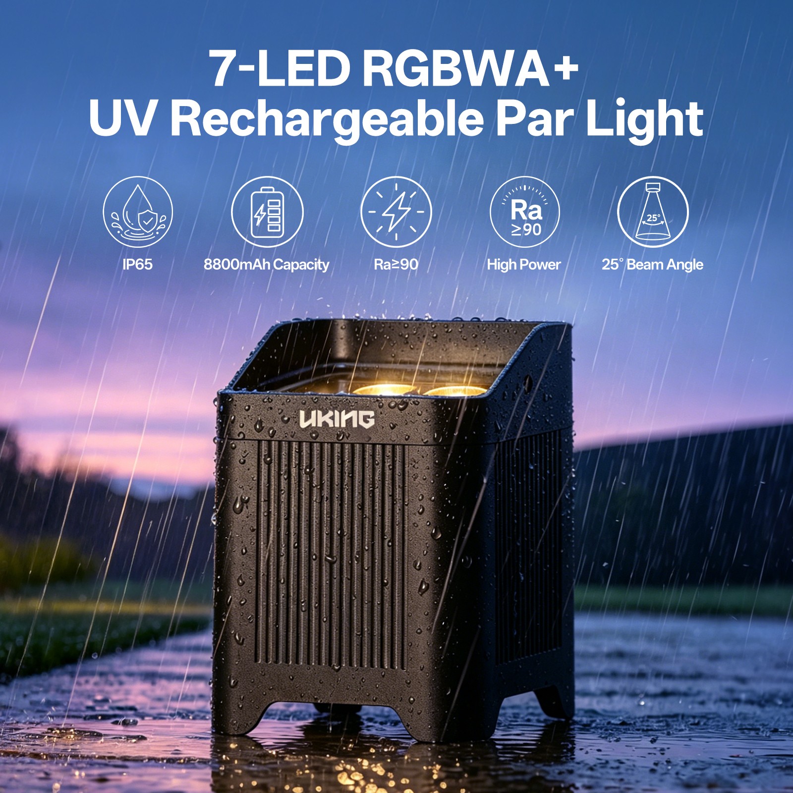 UKING SplashPWR 1 RGBWA UV 8800mAh Par Lighting DMX Stage Light DJ Disco Party