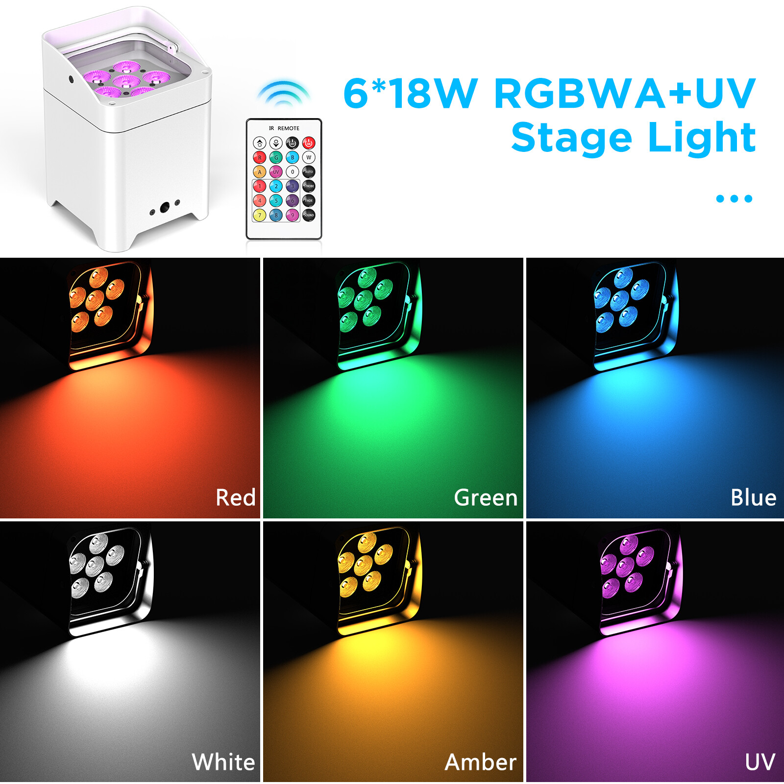 8Pack 6x18W RGBWA+UV Battery Powered WIRELESS DMX LED Par Lights DJ Uplighting