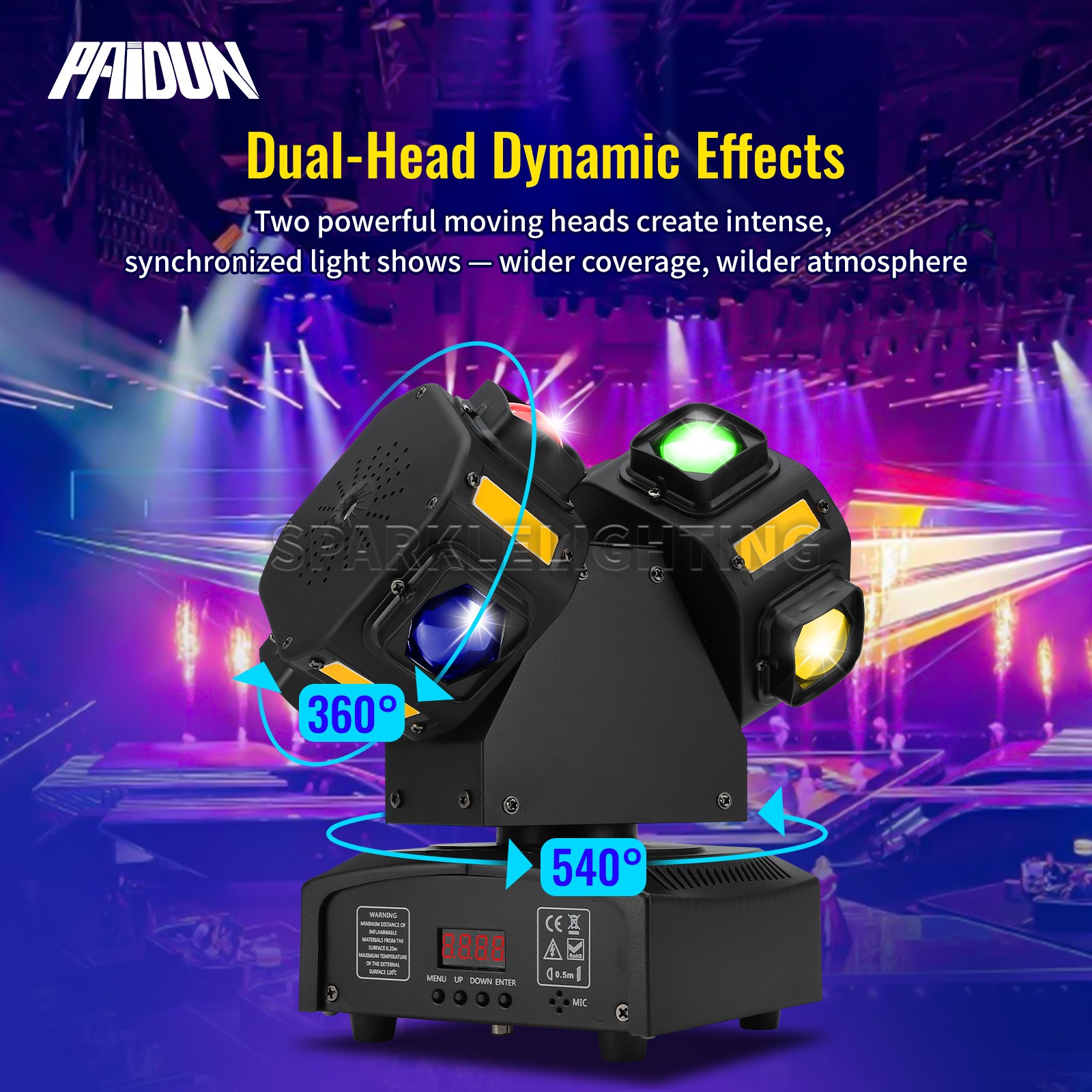 PAIDUN 120W Double Head LED Moving Head Light Rotate Beam Laser Effect Disco Bar