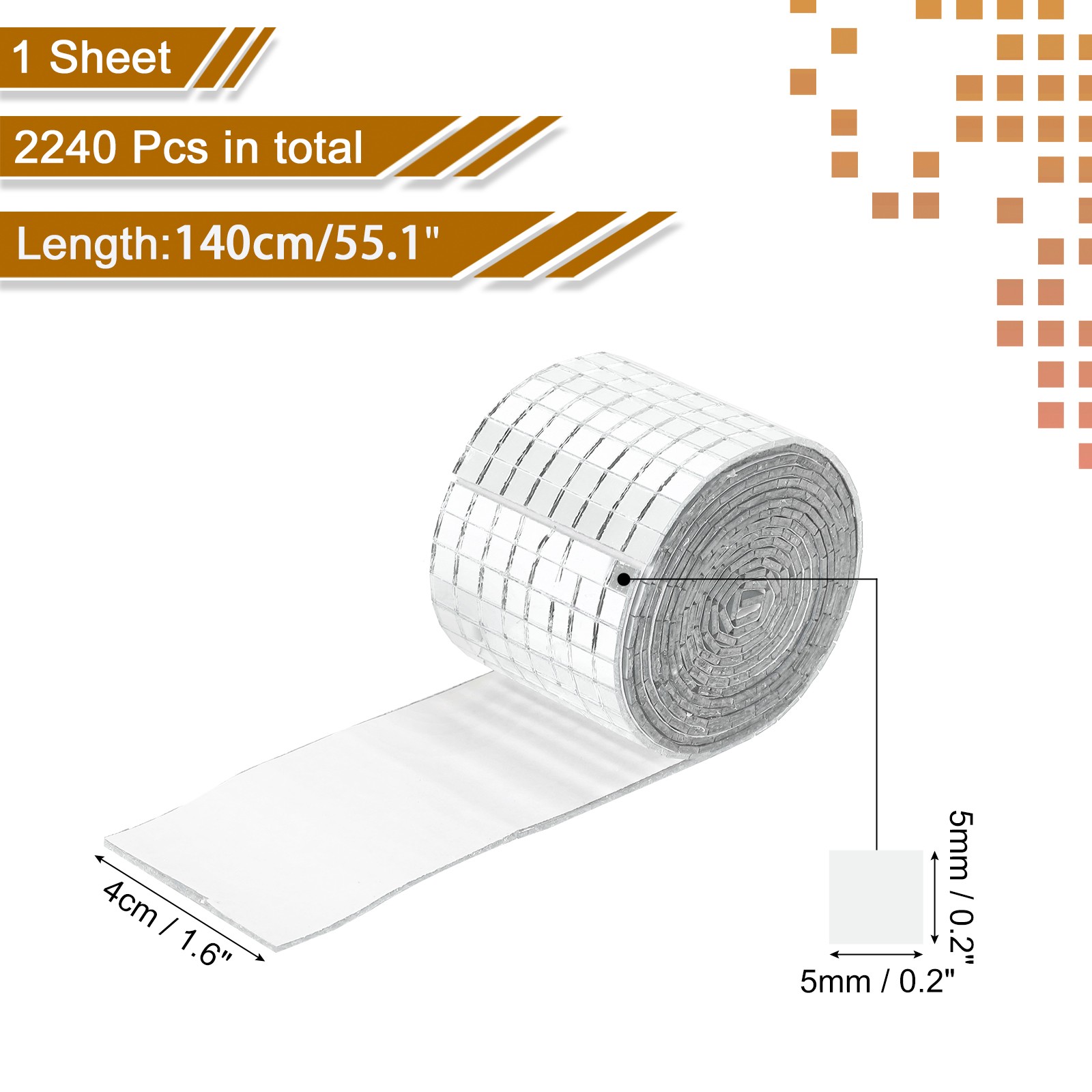 2240 PCS Glass Mirrors Disco Ball Tiles Self-Adhesive Silver 5x5mm, 1 Sheet