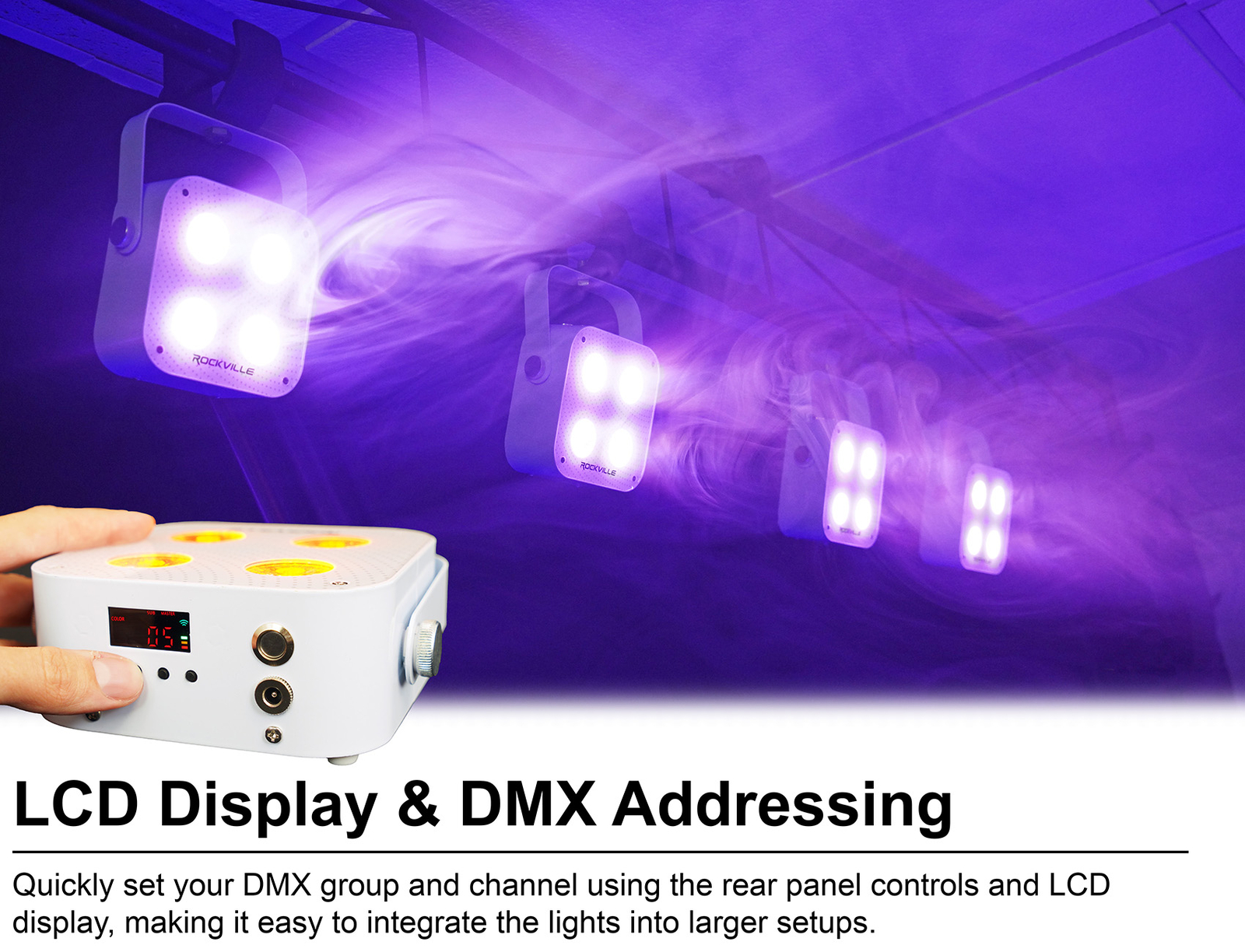 Rockville MINI RF4 V2 White Bright DJ/Party LED Par Wash Up Light+RF Remote+APP