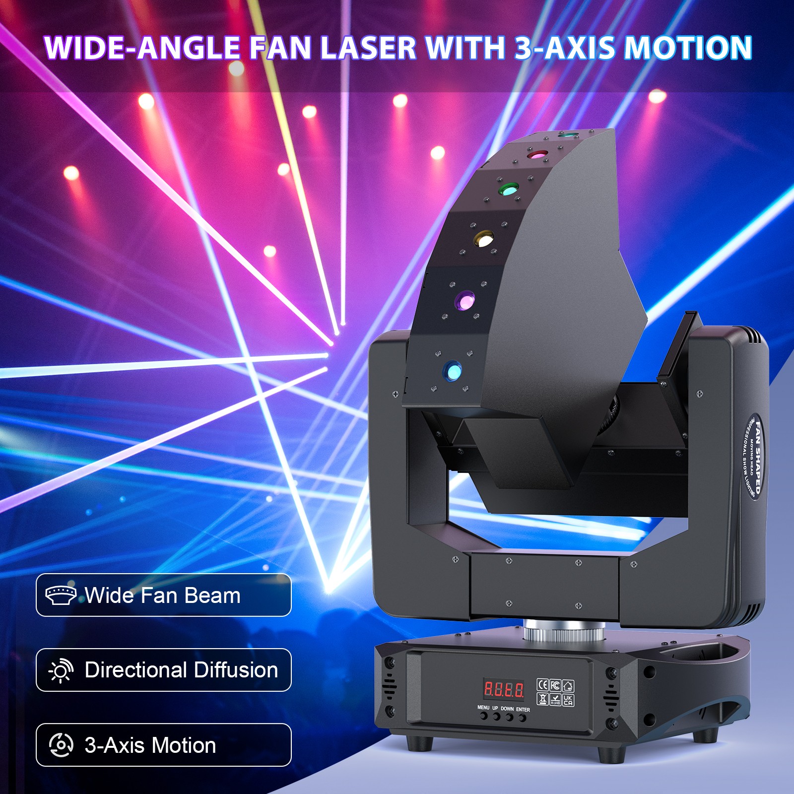 GdjRttk 6-Eyes Laser RGB 3-Axis Moving Head Light Disco Stage Lighting Beam DMX