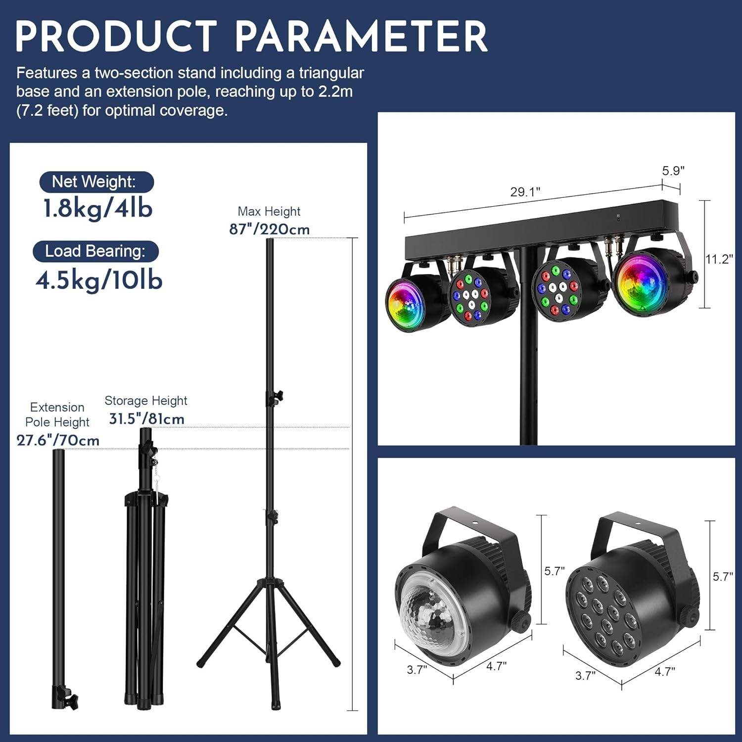 Telbum DJ Disco Lights Stand Professional LED Party DMX512