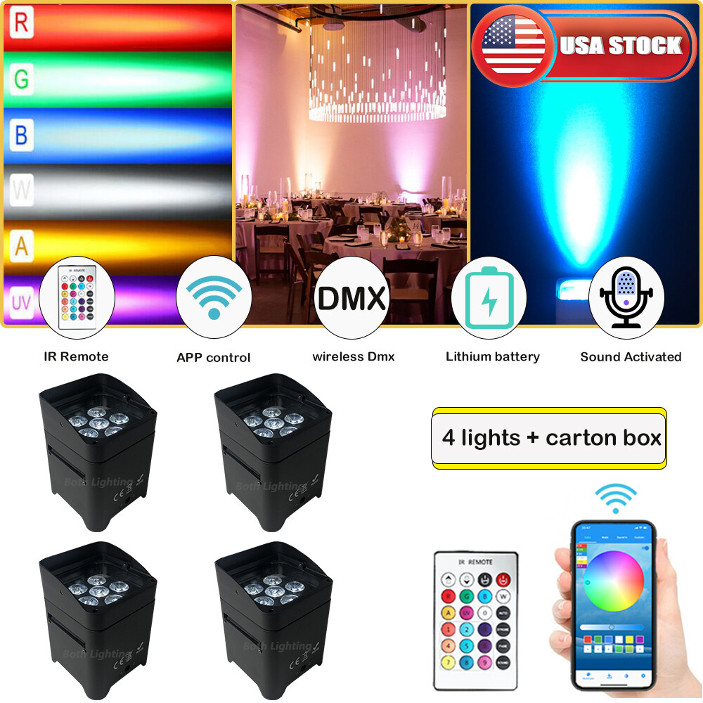 Battery LED Uplighting App Control 6x18W RGBWA UV Disco Dj Wedding Party light