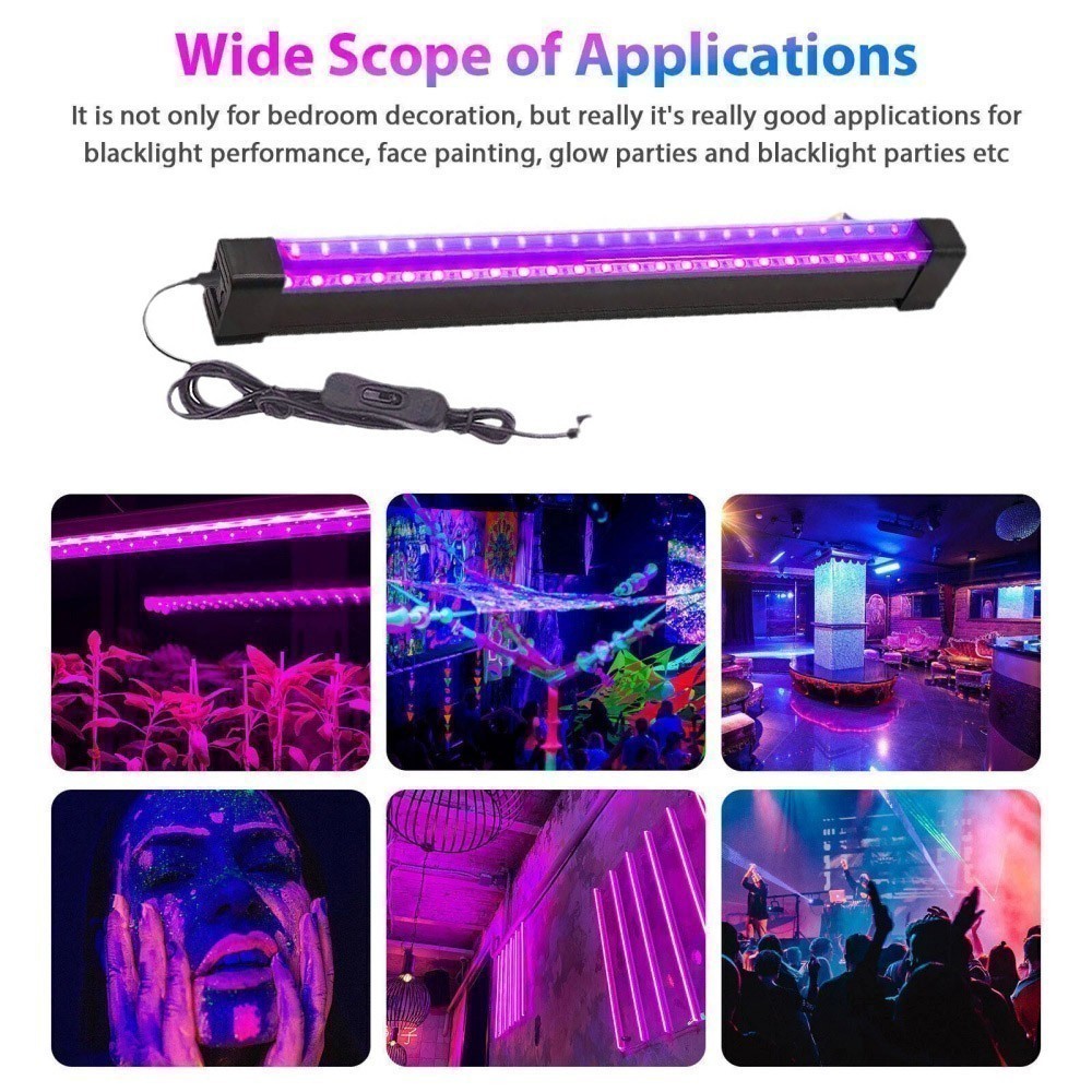 2PCS UV Black Light Bar Fixtures Ultraviolet Lamp Strip US Plug DJ Party Club US