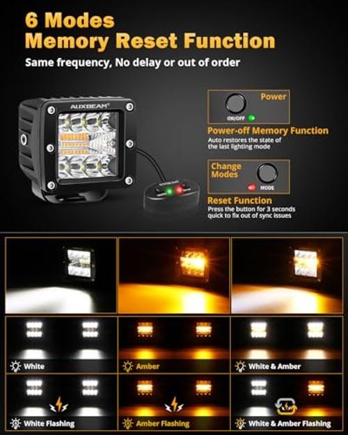 6 Modes Amber White Series 3-Inch LED Cubes 72W Offroad Pod Lights | 3″