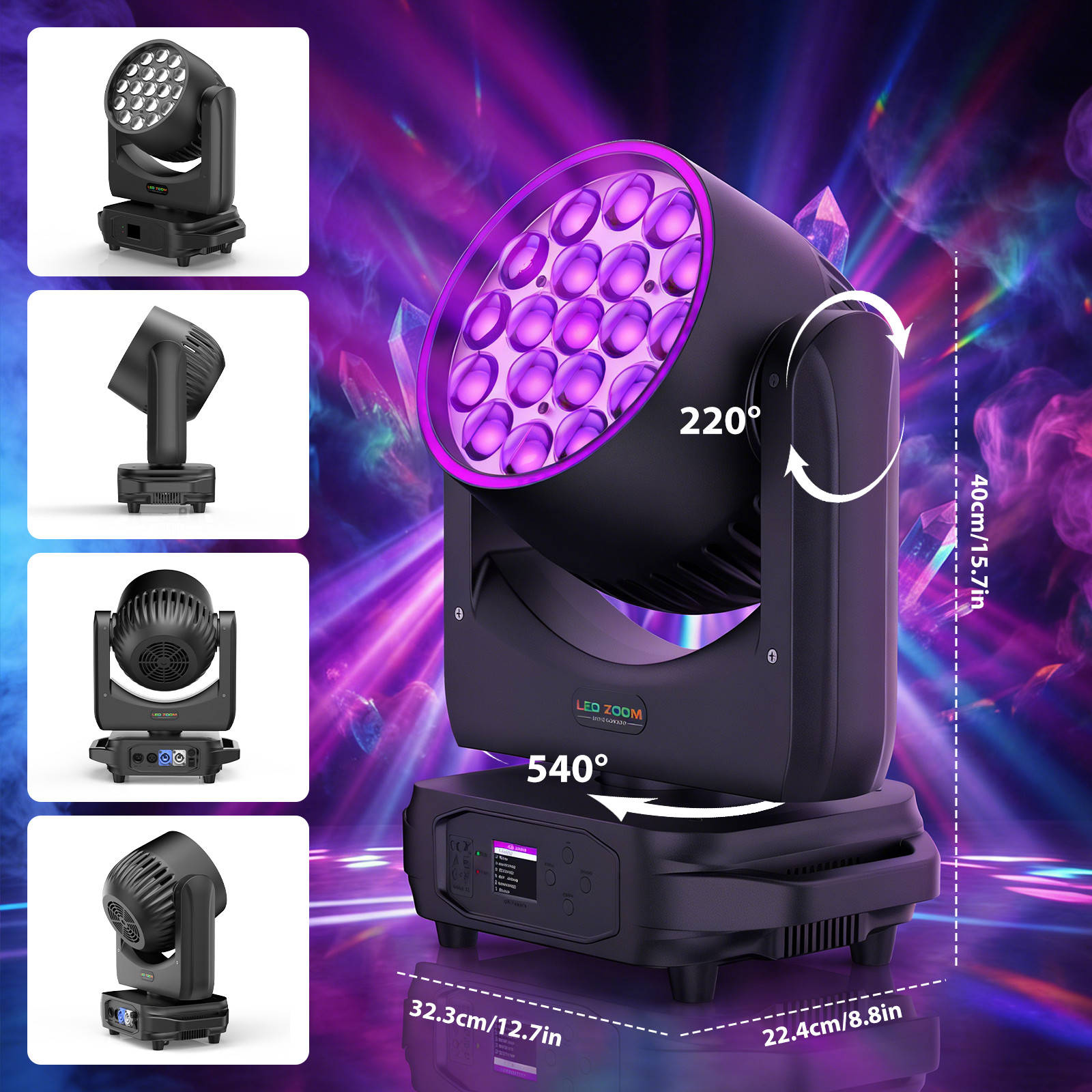 380W Moving Head Beam Light 19 LEDs With RGB Ring Zoom DJ Light Party Bar Club