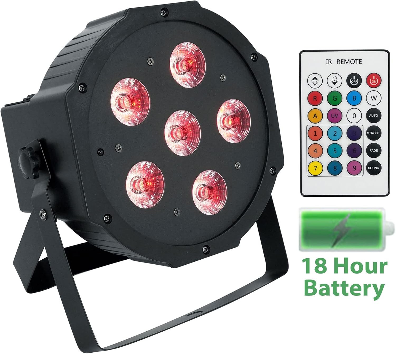Battery PAR 61 36W Rechargeable RGBWA+UV DMX Wash Light, 25 Degree Beam, Replace