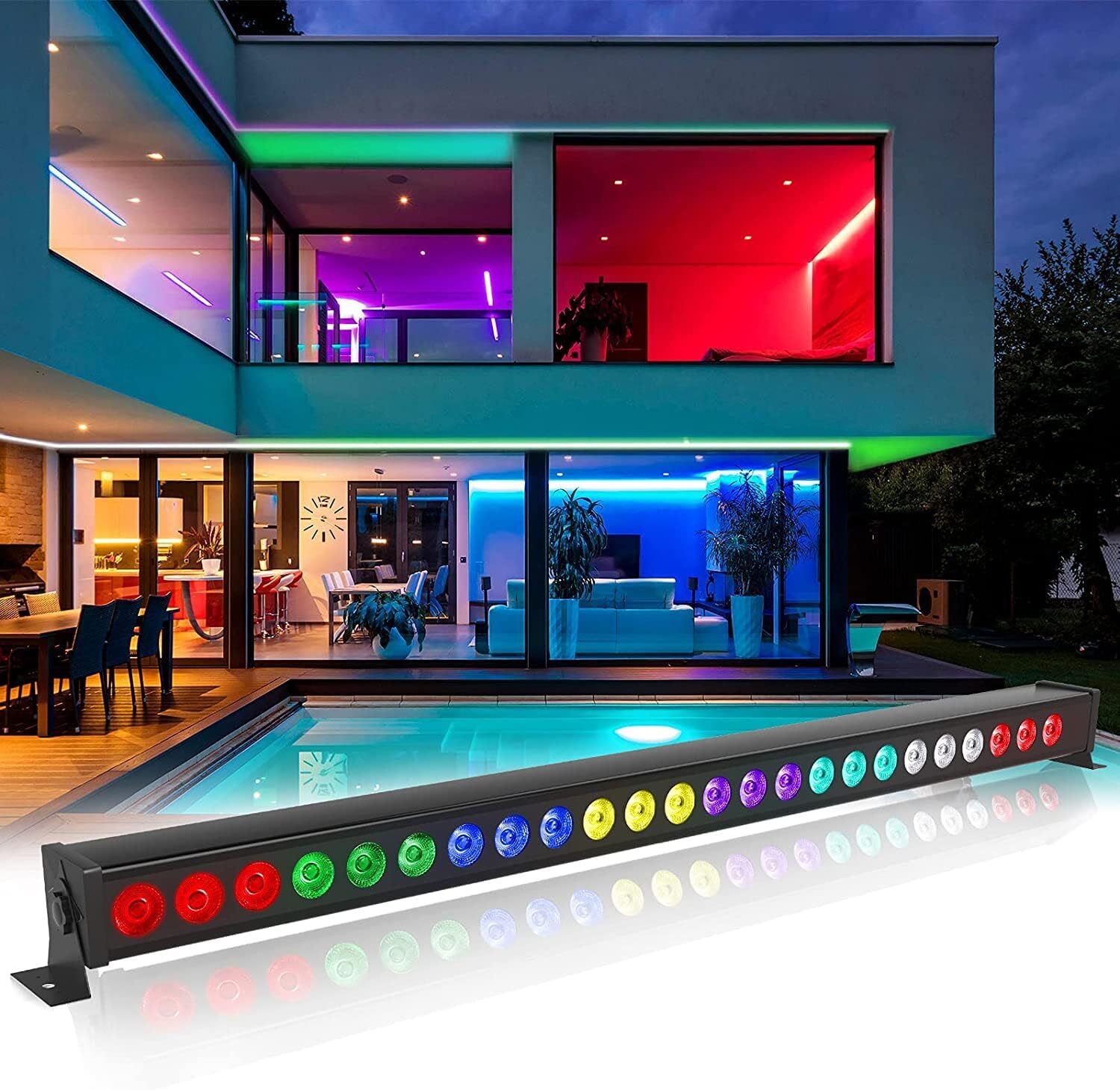 Wall Wash Bar Light RGBWA 24LED DMX Stage Color Mixing Strip Lamp Party DJ light