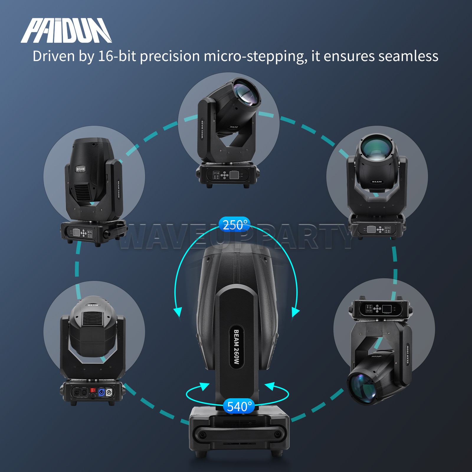 PAIDUN 10R 260W Rainbow Effect Beam Moving Head Spot Light Prism Gobo Wash Disco