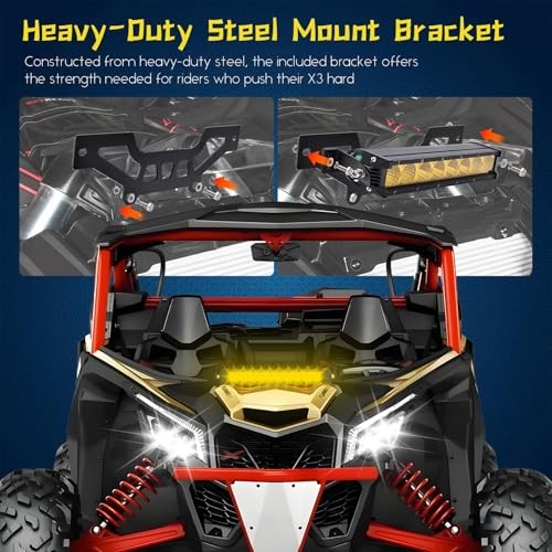 Yellow LED Light Bar Fit for 2017-2025 Can-Am Yellow-No Harness-Combo Beam