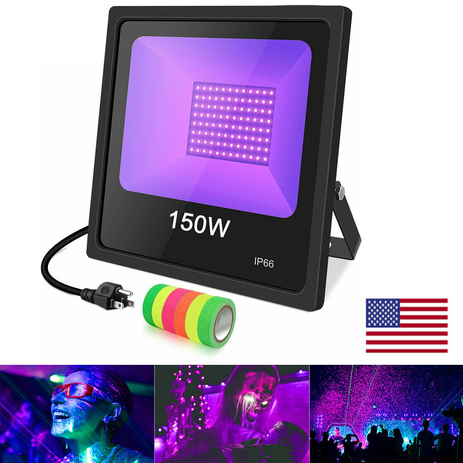 150W UV LED Black Light Outdoor Glow Party Stage Club Floodlight IP66+Free Tapes