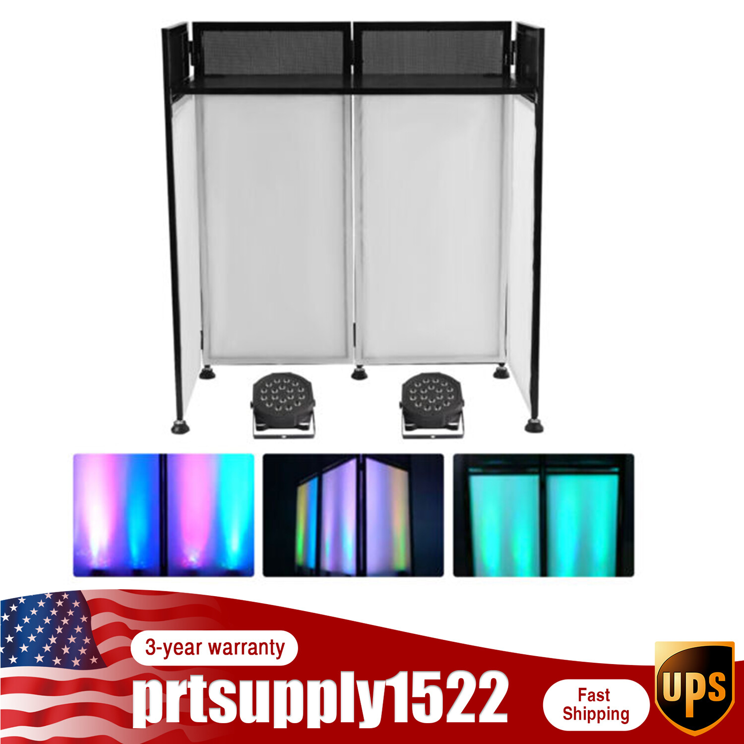 DJ Event Facade White/Black Scrim Metal Frame Booth+20″x40″Table Station+2 Lamp